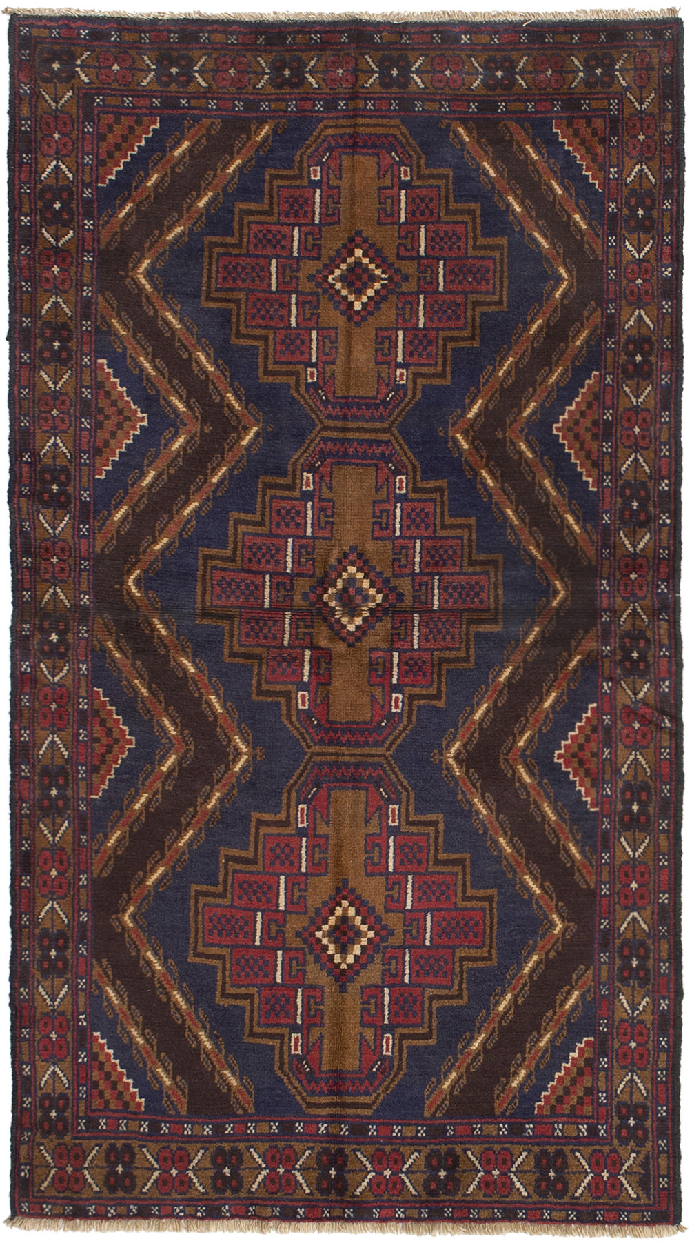 Hand-knotted Kazak Dark Copper, Dark Navy Wool Rug 3'3" x 6'6" Size: 3'3" x 6'6"  