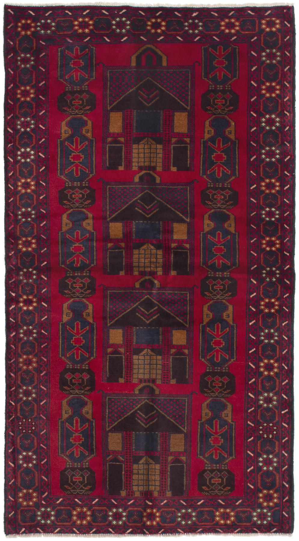 Hand-knotted Rizbaft Red Wool Rug 3'3" x 6'3"  Size: 3'3" x 6'3"  