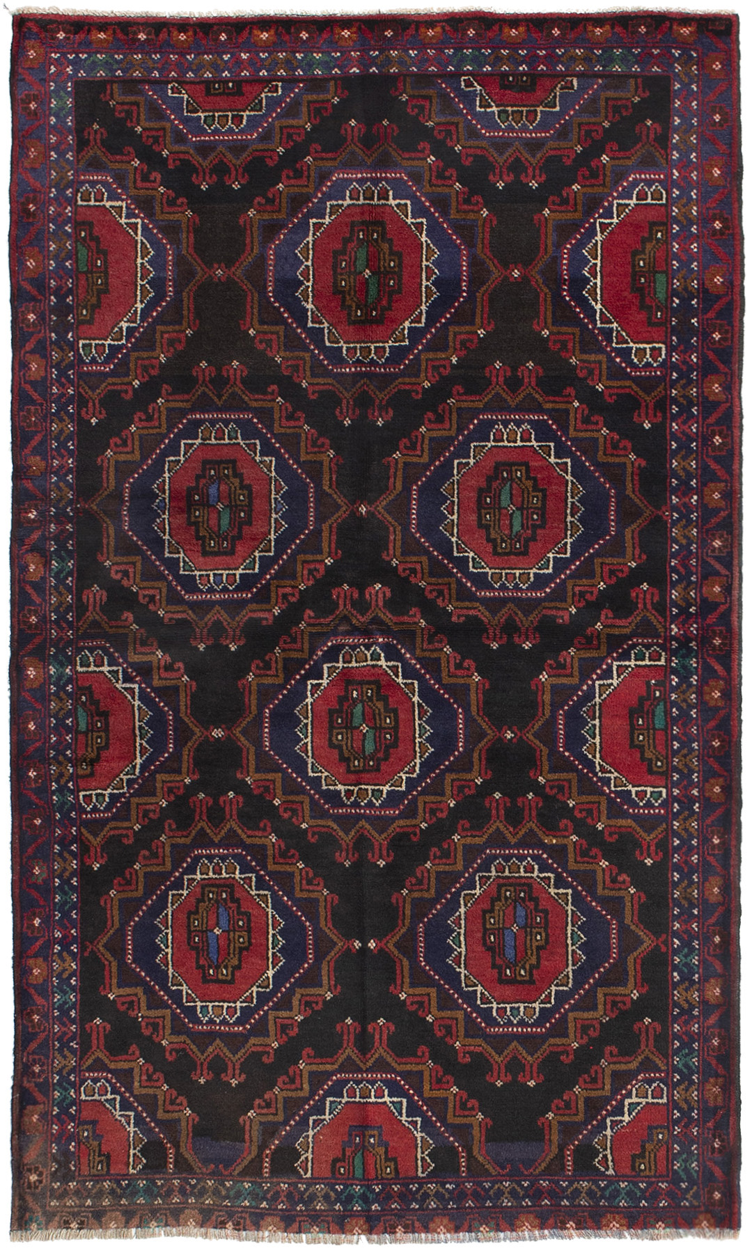 Hand-knotted Rizbaft Black, Red Wool Rug 3'6" x 6'0" Size: 3'6" x 6'0"  