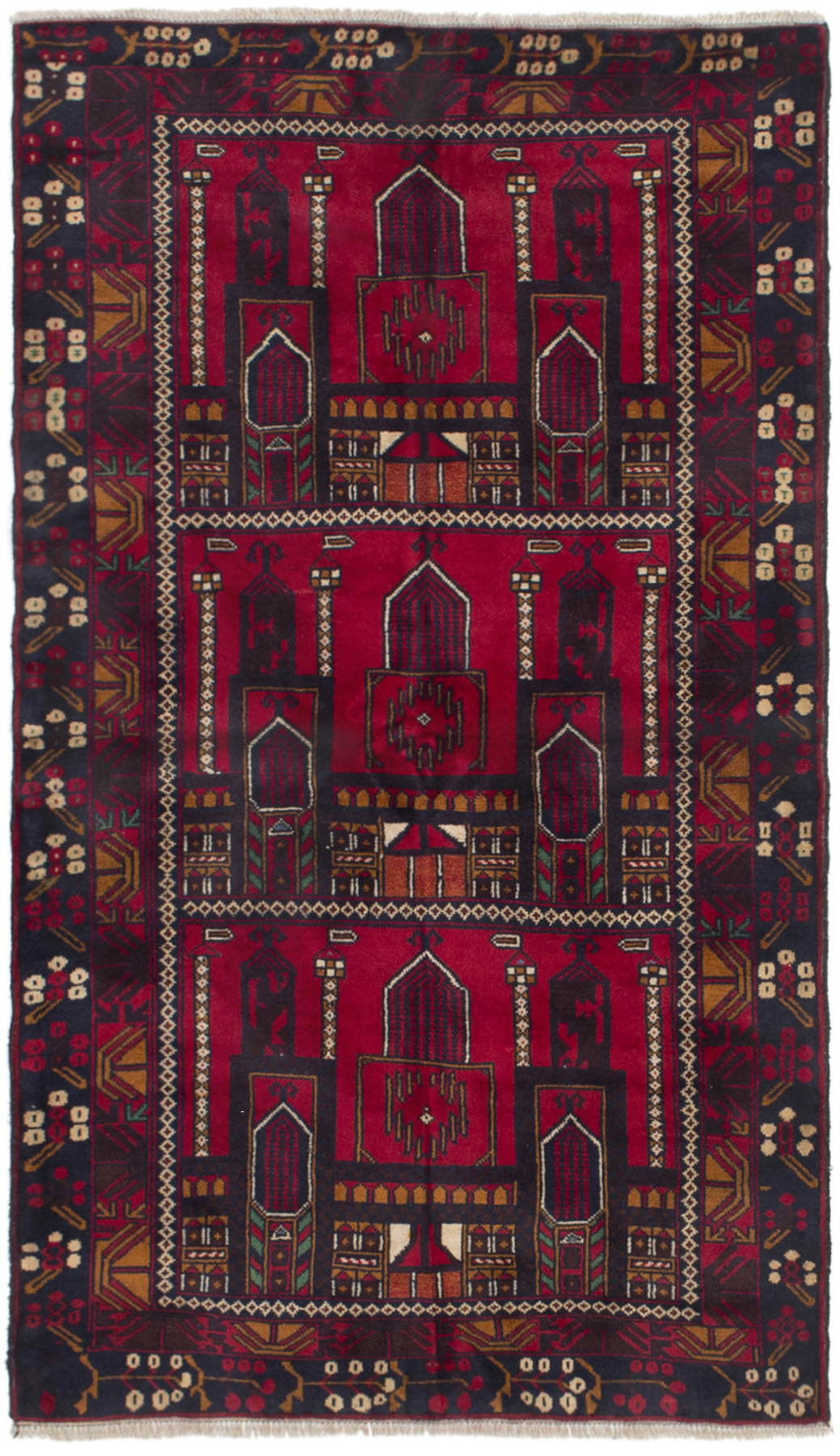 Hand-knotted Rizbaft Red Wool Rug 3'5" x 6'3"  Size: 3'5" x 6'3"  