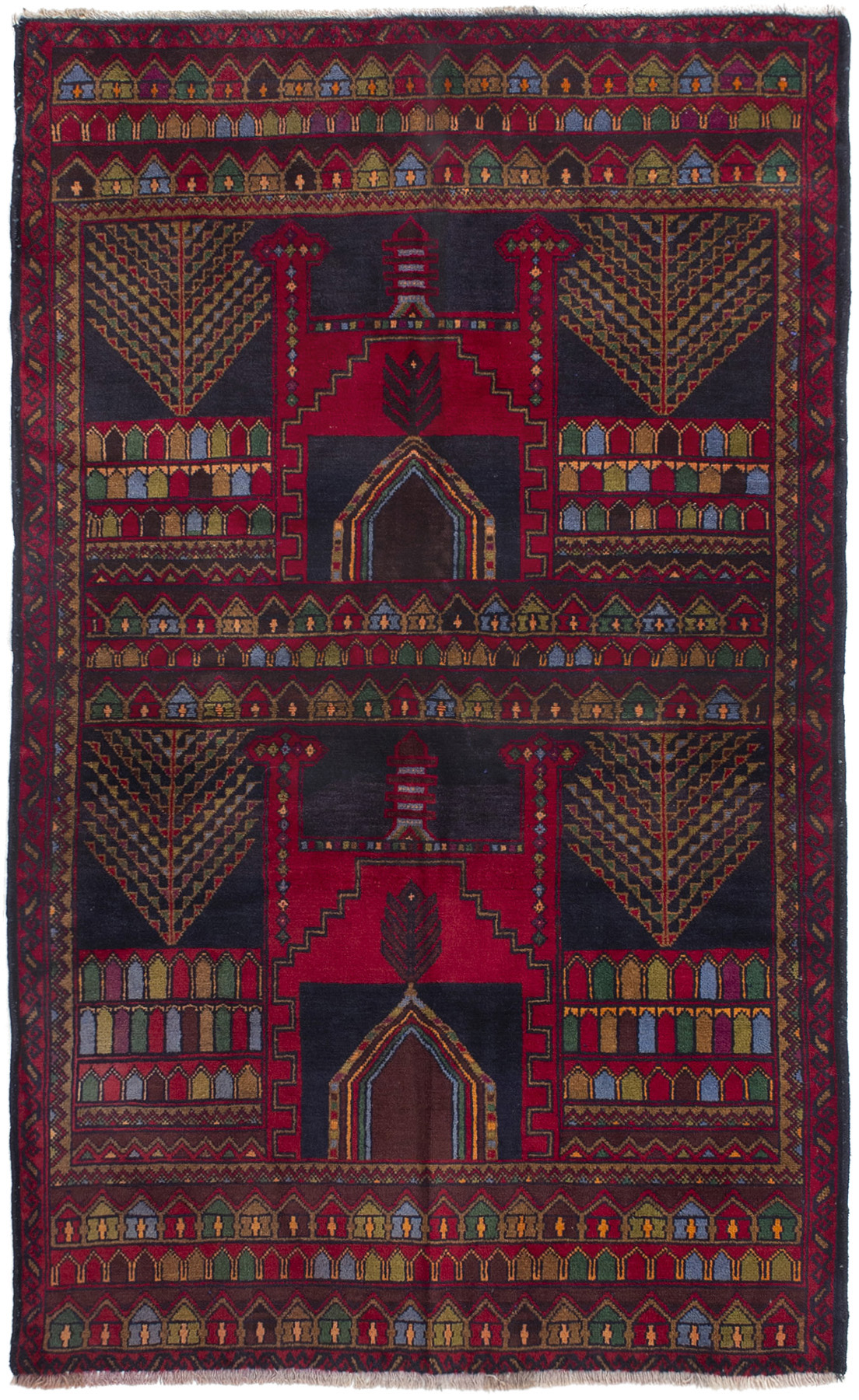 Hand-knotted Rizbaft Red Wool Rug 3'7" x 6'1"  Size: 3'7" x 6'1"  