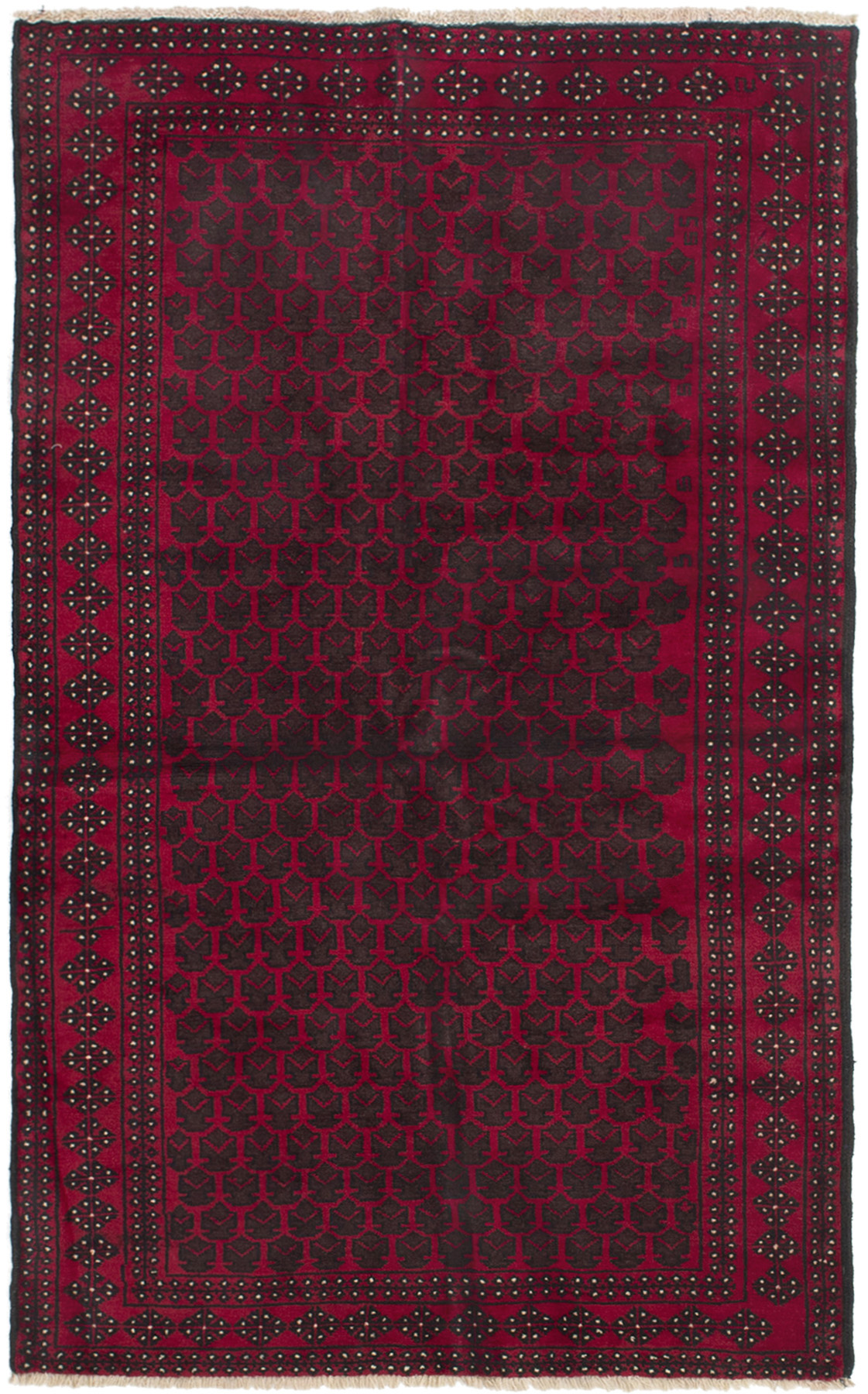 Hand-knotted Teimani Red Wool Rug 3'6" x 6'1"  Size: 3'6" x 6'1"  