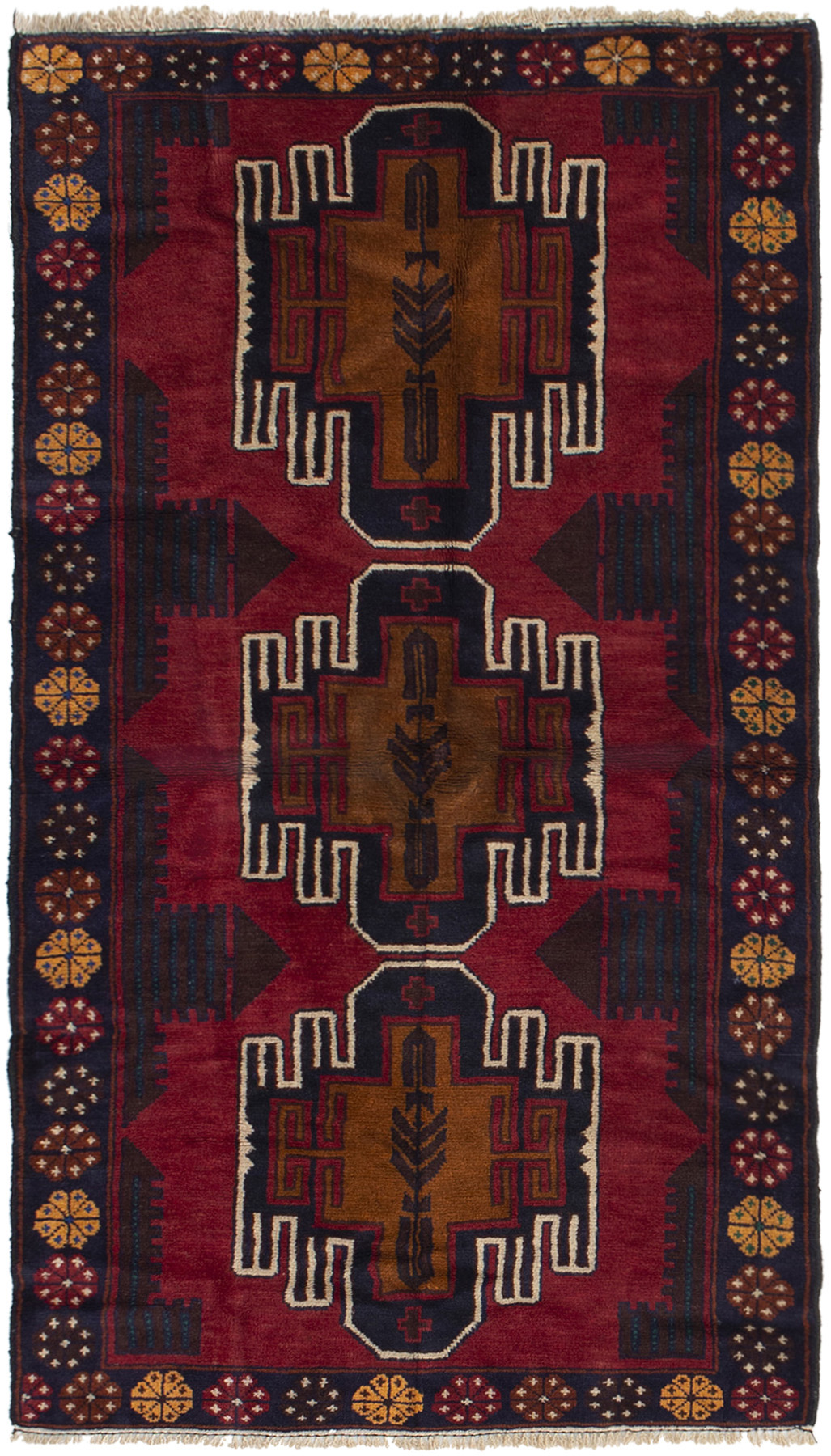 Hand-knotted Kazak Red Wool Rug 3'4" x 6'4" (47) Size: 3'4" x 6'4"  