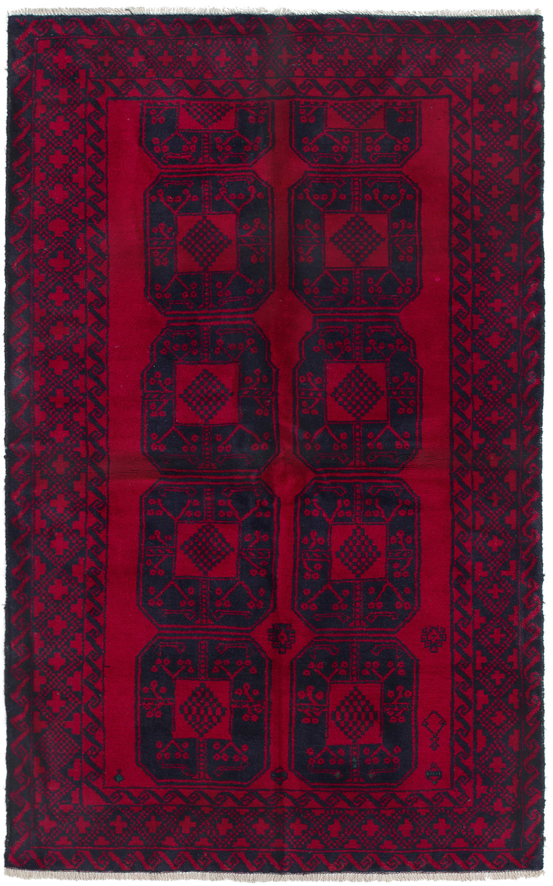 Hand-knotted Teimani Dark Navy, Red Wool Rug 3'8" x 6'4" Size: 3'8" x 6'4"  