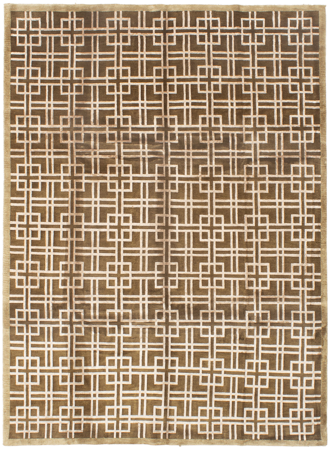 Hand-knotted Silk Touch Dark Brown Wool/Silk Rug 7'9" x 9'9"  Size: 7'9" x 9'9"  