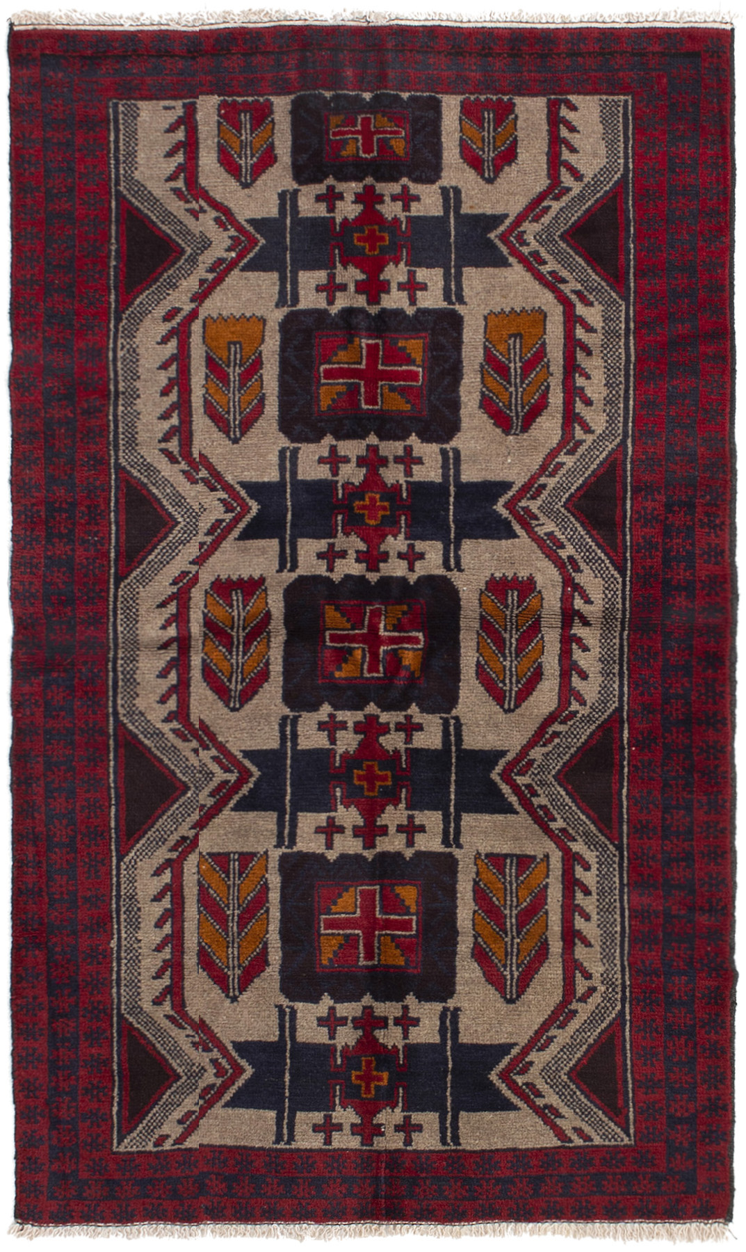 Hand-knotted Teimani Red, Tan Wool Rug 3'6" x 6'1" Size: 3'6" x 6'1"  