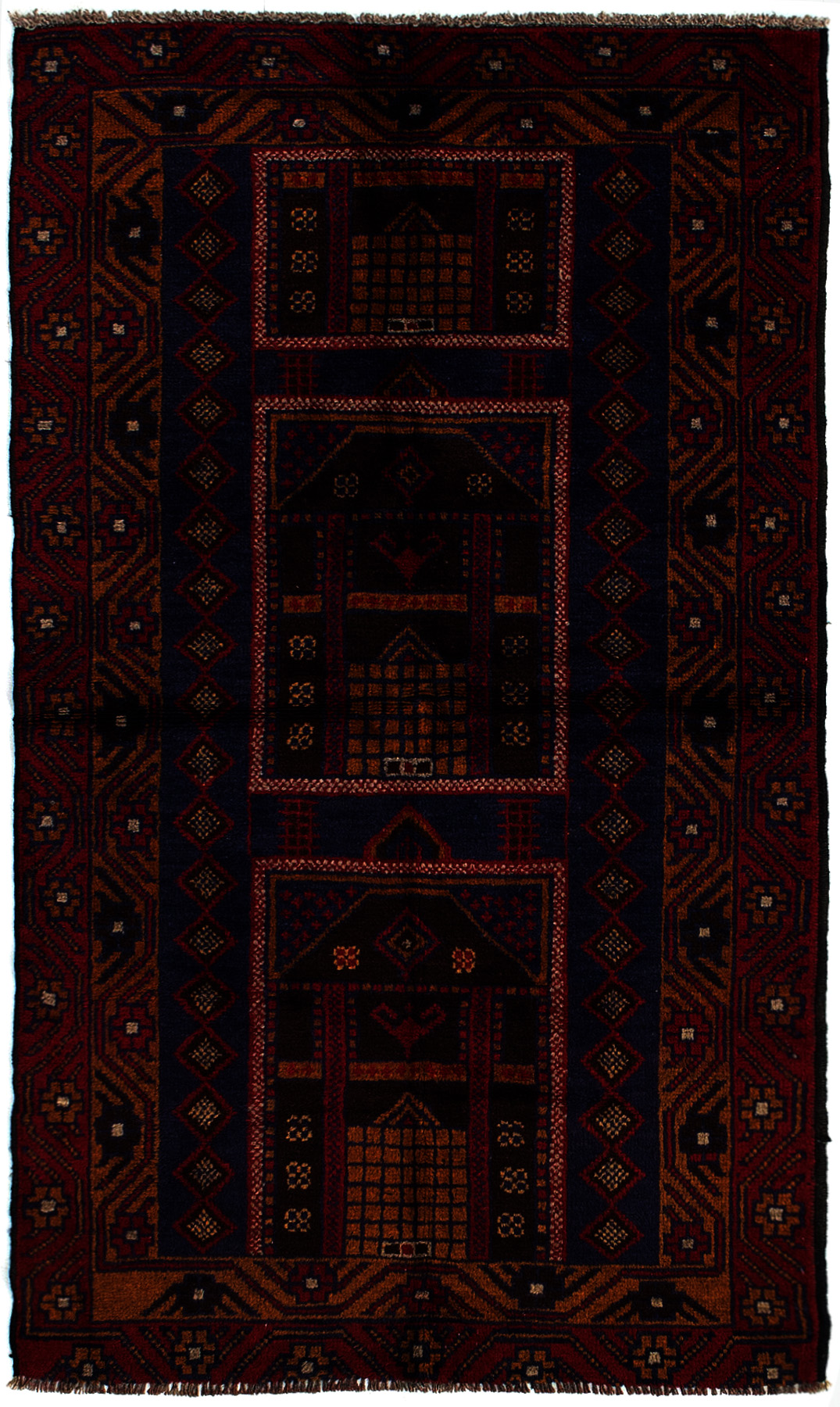 Hand-knotted Teimani Dark Navy, Red Wool Rug 3'5" x 6'2" Size: 3'5" x 6'2"  