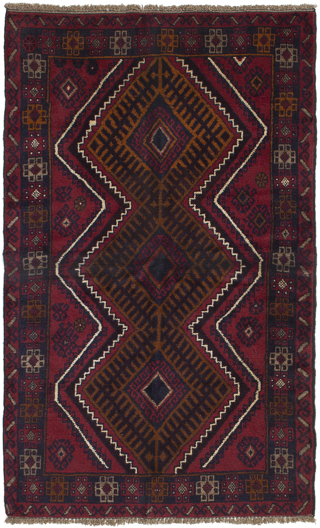 Hand-knotted Kazak Dark Red Wool Rug 3'7" x 5'11"  Size: 3'7" x 5'11"  