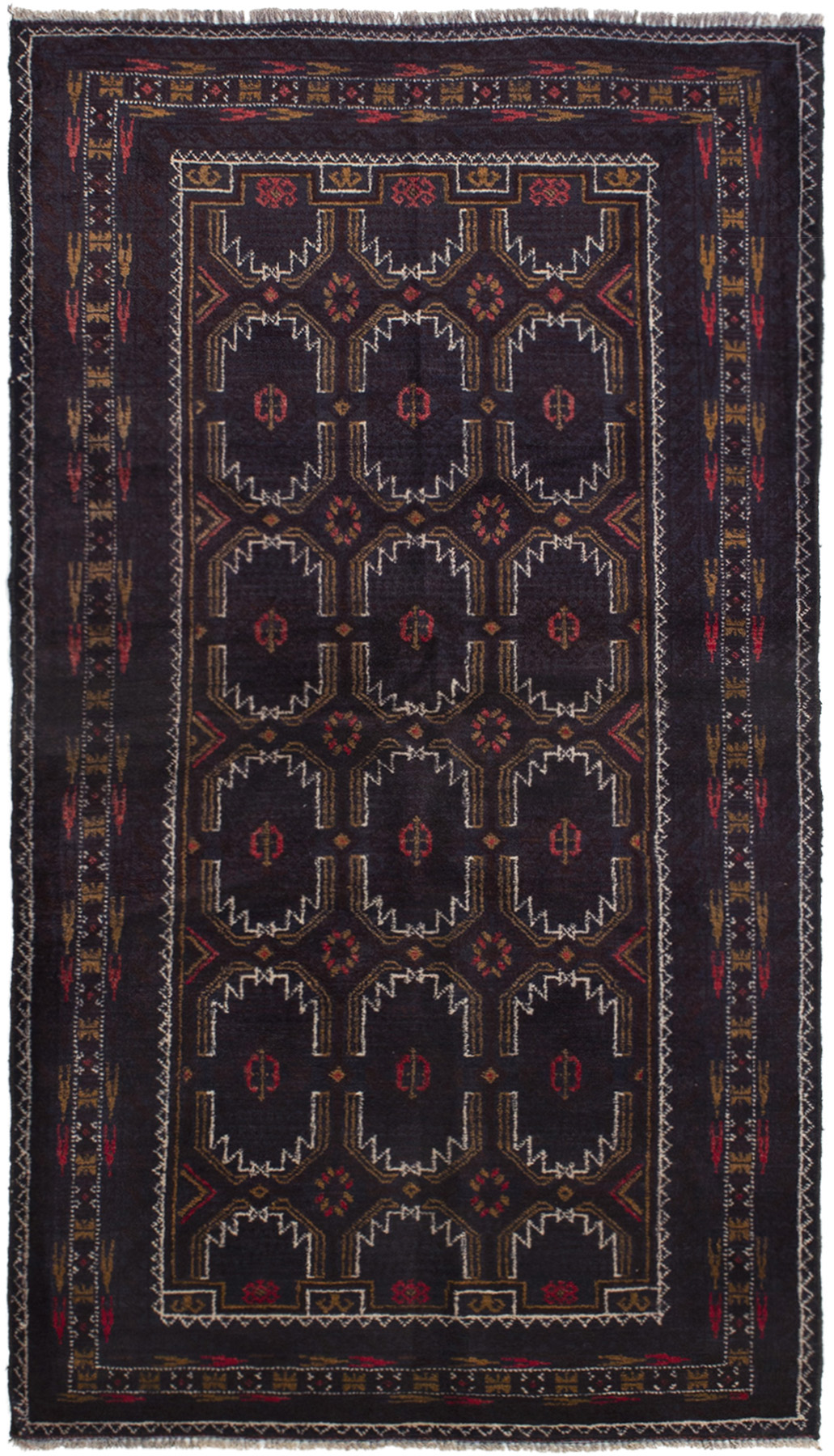 Hand-knotted Rizbaft Dark Brown, Dark Navy Wool Rug 3'6" x 6'5" Size: 3'6" x 6'5"  