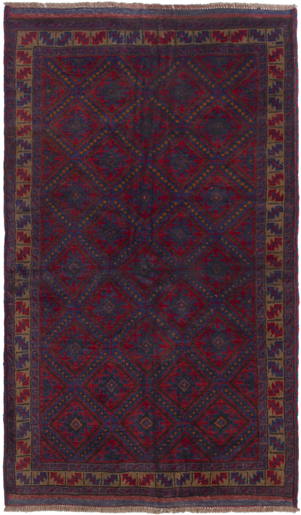 Hand-knotted Rizbaft Red Wool Rug 3'6" x 5'9"  Size: 3'6" x 5'9"  