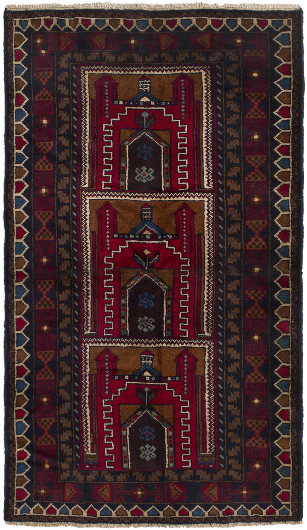 Hand-knotted Teimani Dark Navy, Red Wool Rug 3'7" x 6'7" Size: 3'7" x 6'7"  
