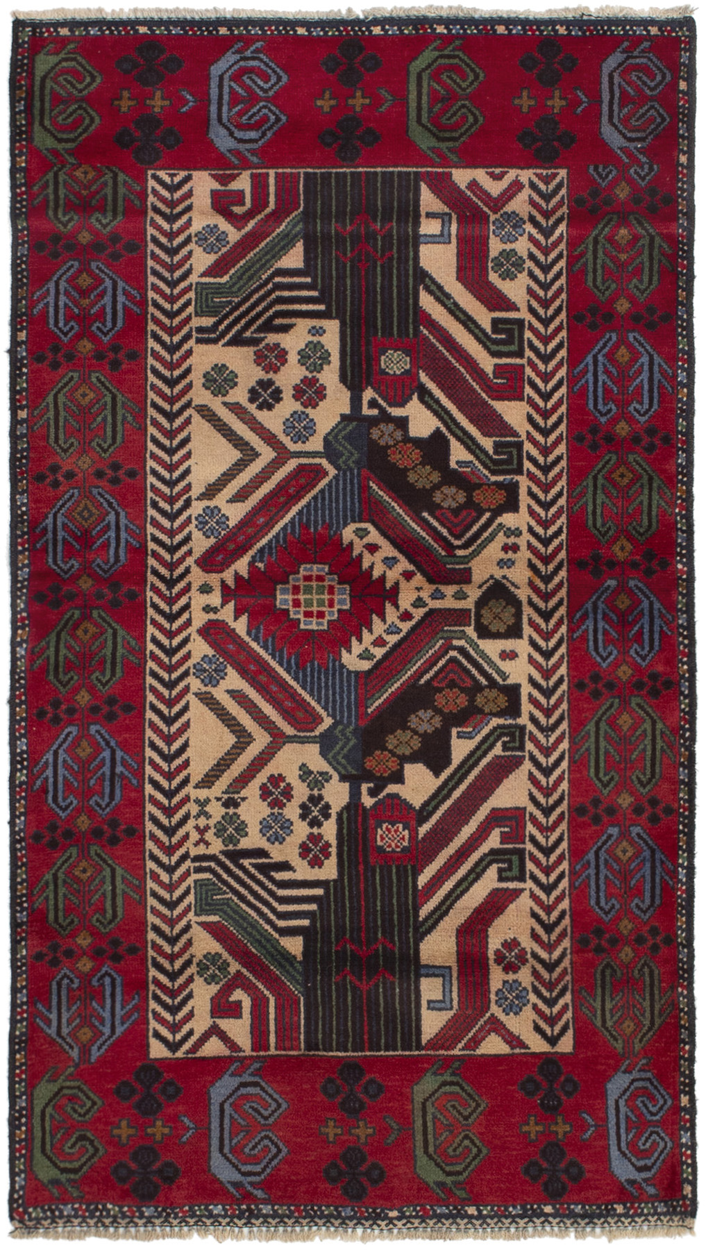 Hand-knotted Rizbaft Red Wool Rug 3'3" x 5'10" Size: 3'3" x 5'10"  