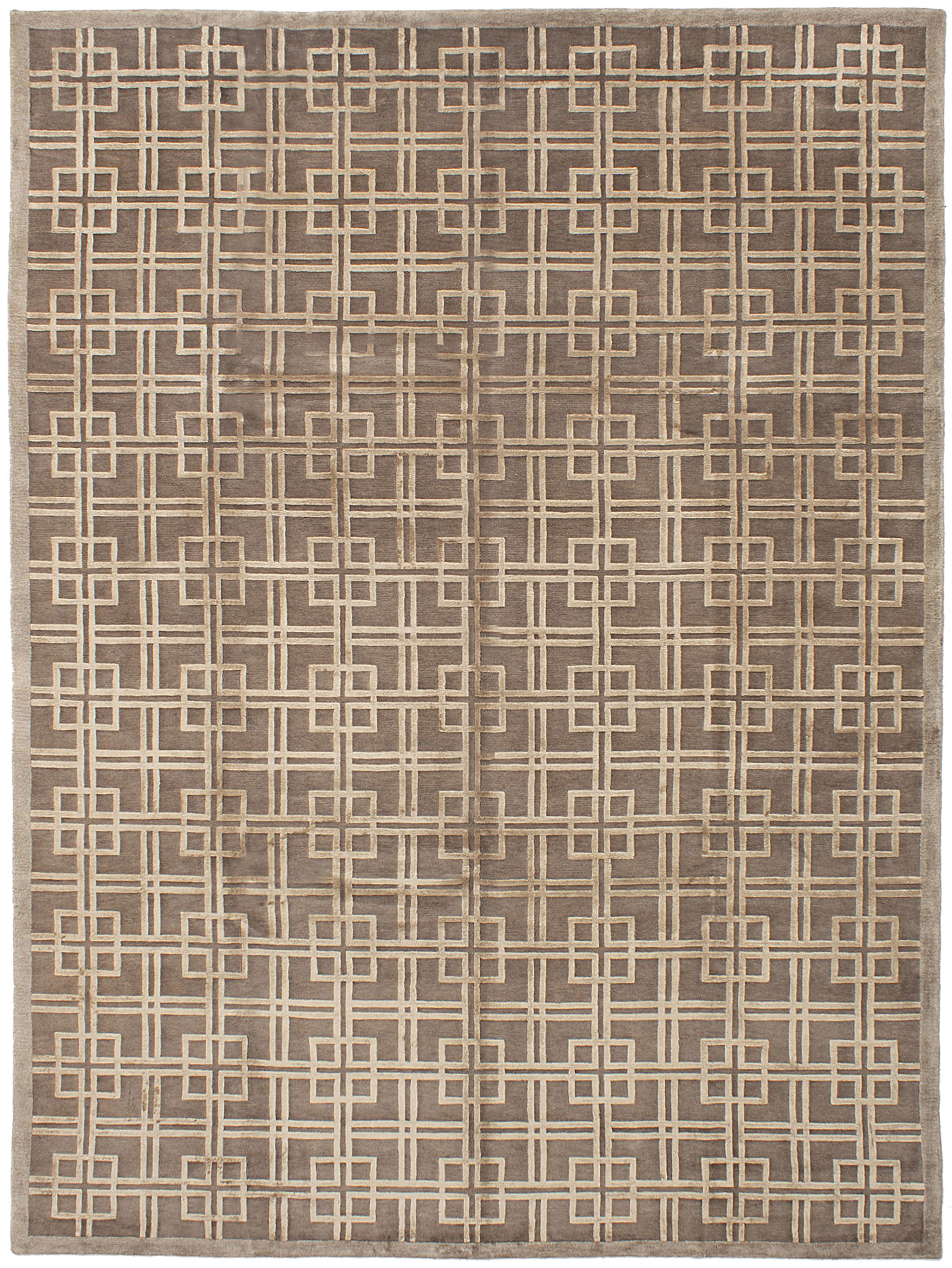 Hand-knotted Silk Touch Brown Wool/Silk Rug 8'7" x 11'8" Size: 8'7" x 11'8"  