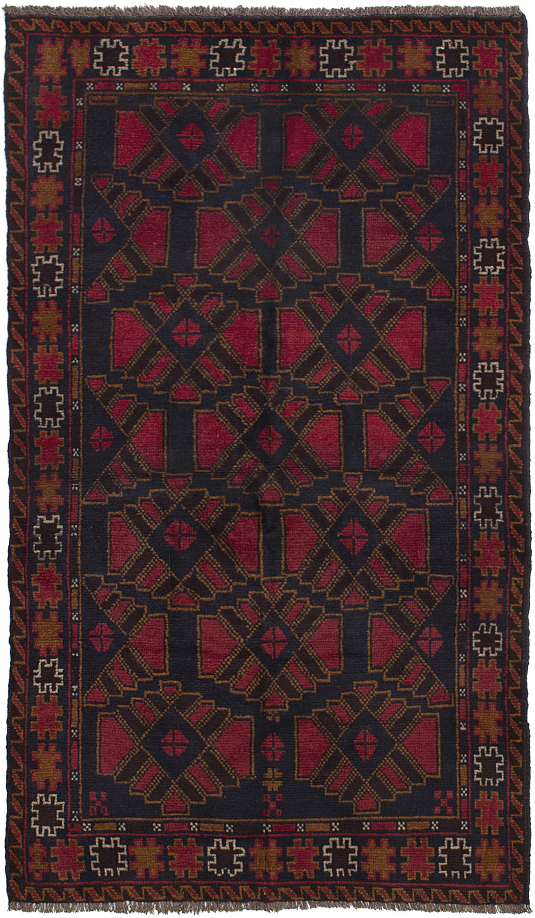 Hand-knotted Teimani Dark Navy, Red Wool Rug 3'3" x 6'1" Size: 3'3" x 6'1"  