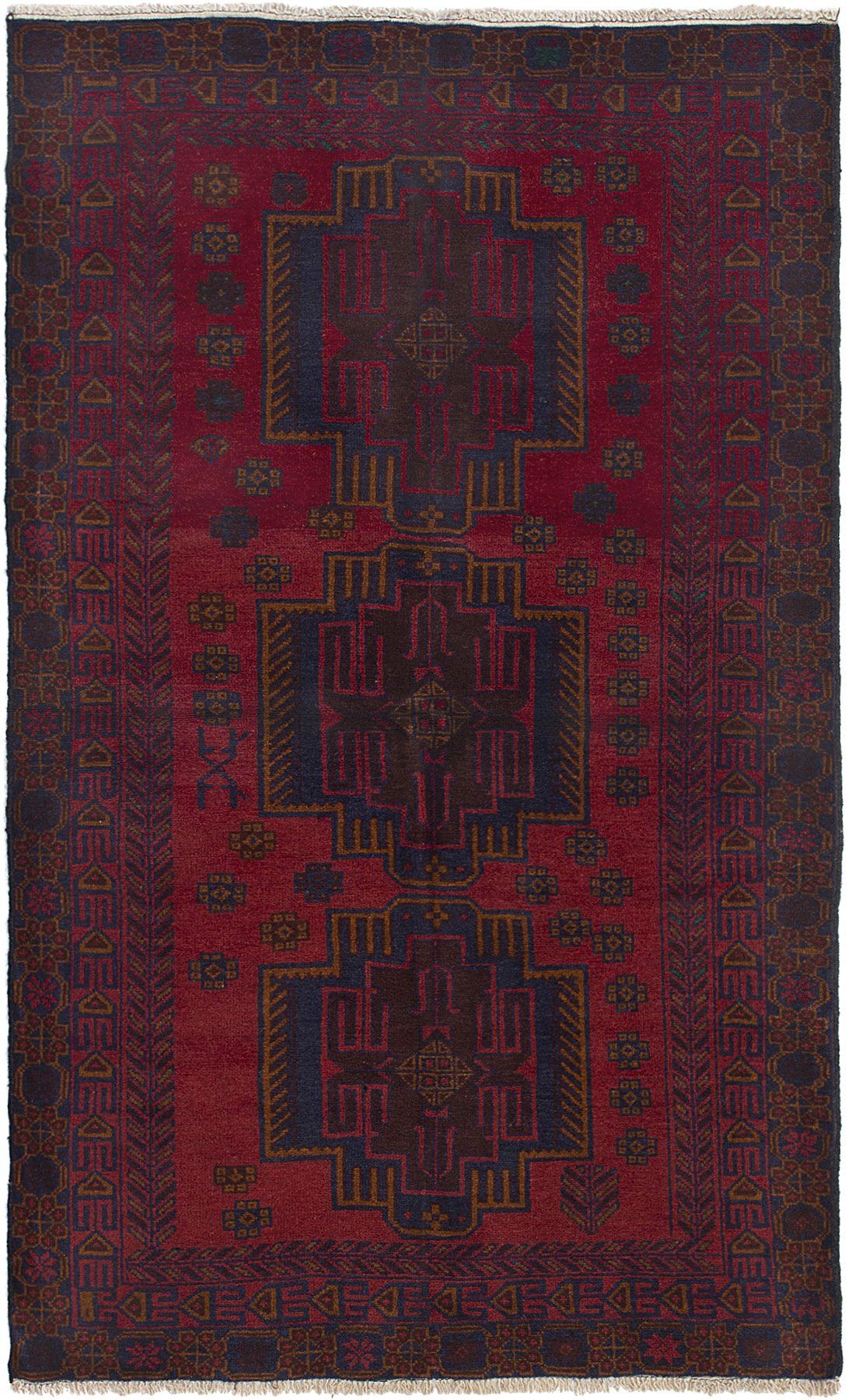 Hand-knotted Finest Rizbaft Red Wool Rug 3'10" x 6'6"  Size: 3'10" x 6'6"  