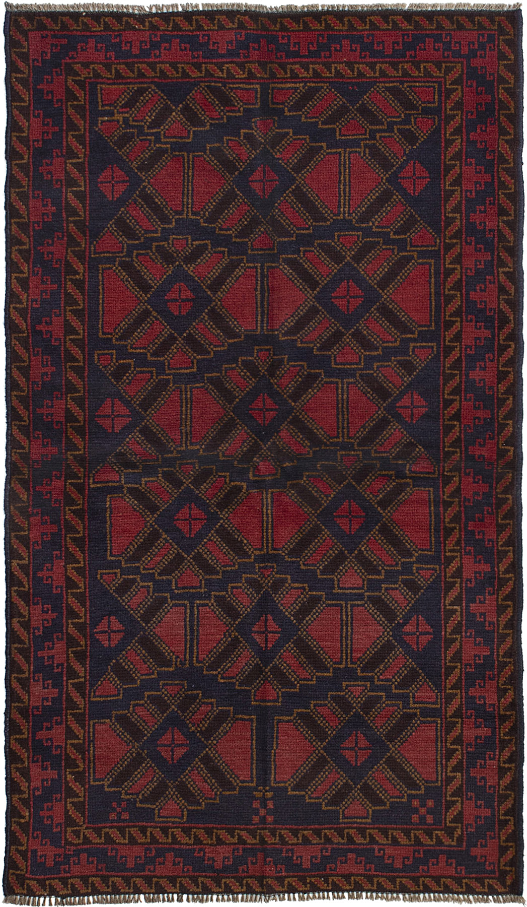Hand-knotted Teimani Dark Navy, Red Wool Rug 3'5" x 6'0"  Size: 3'5" x 6'0"  