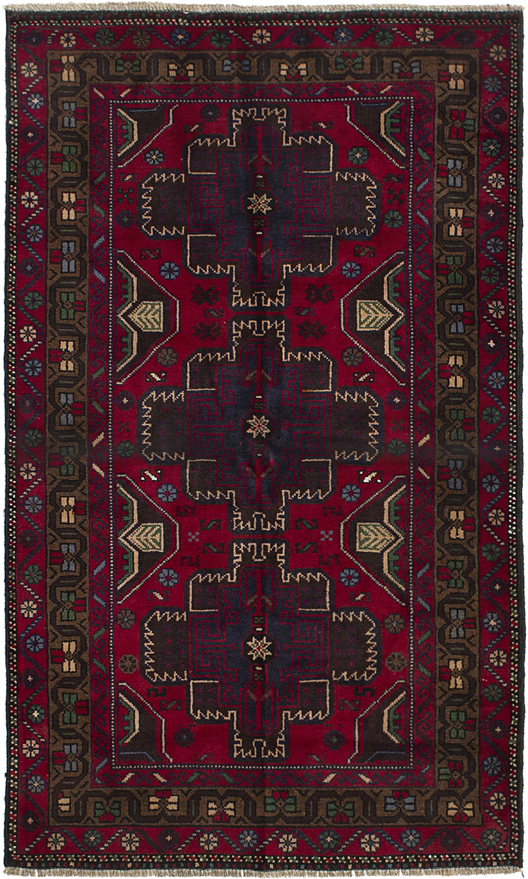 Hand-knotted Finest Rizbaft Red Wool Rug 3'5" x 5'11" Size: 3'5" x 5'11"  