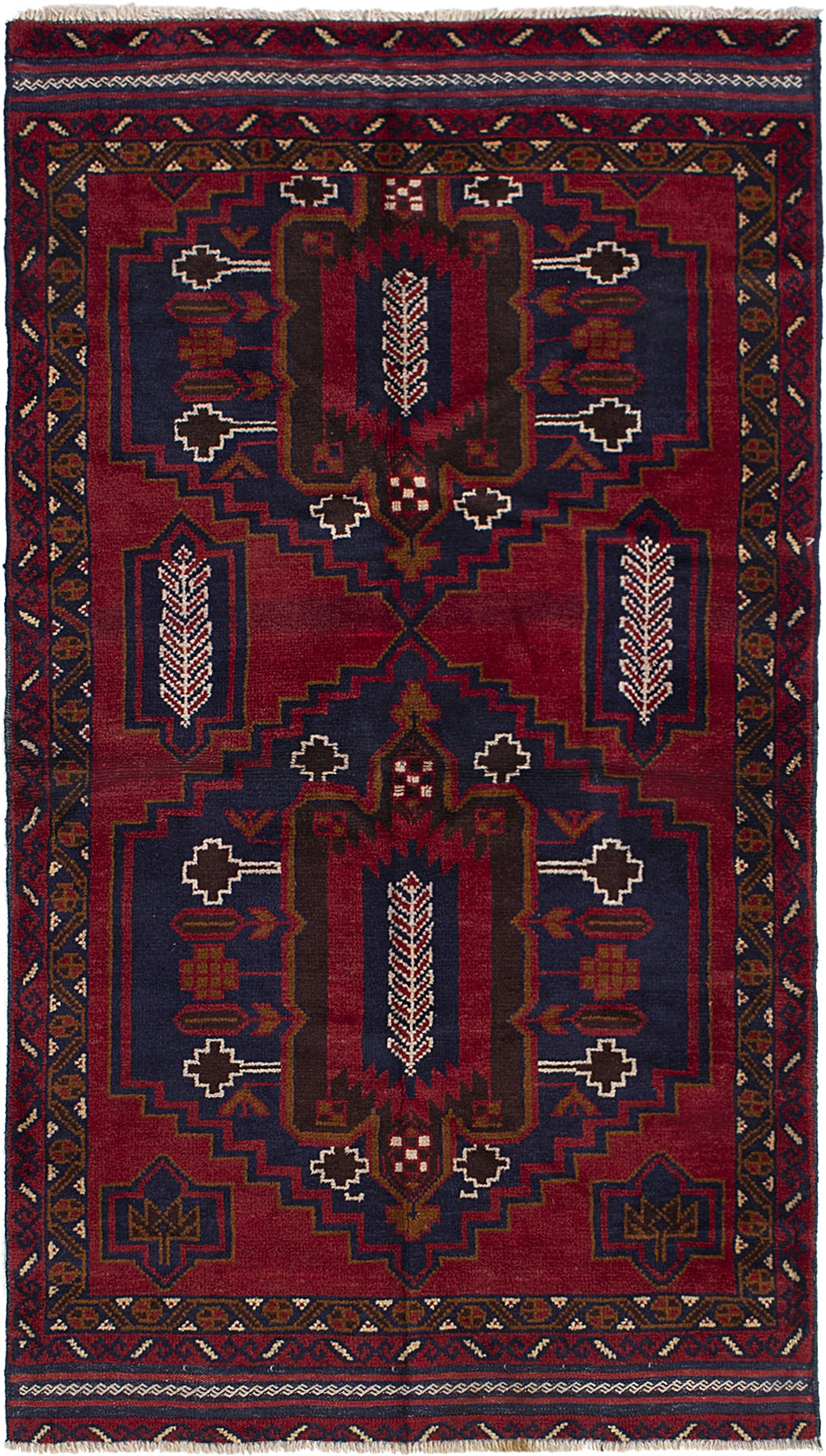 Hand-knotted Kazak Red Wool Rug 3'7" x 6'6" (37) Size: 3'7" x 6'6"  