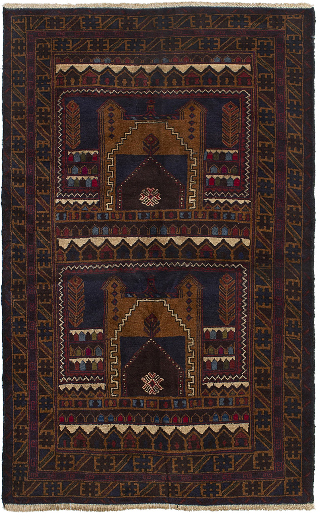 Hand-knotted Finest Rizbaft Brown Wool Rug 3'6" x 5'10" Size: 3'6" x 5'10"  