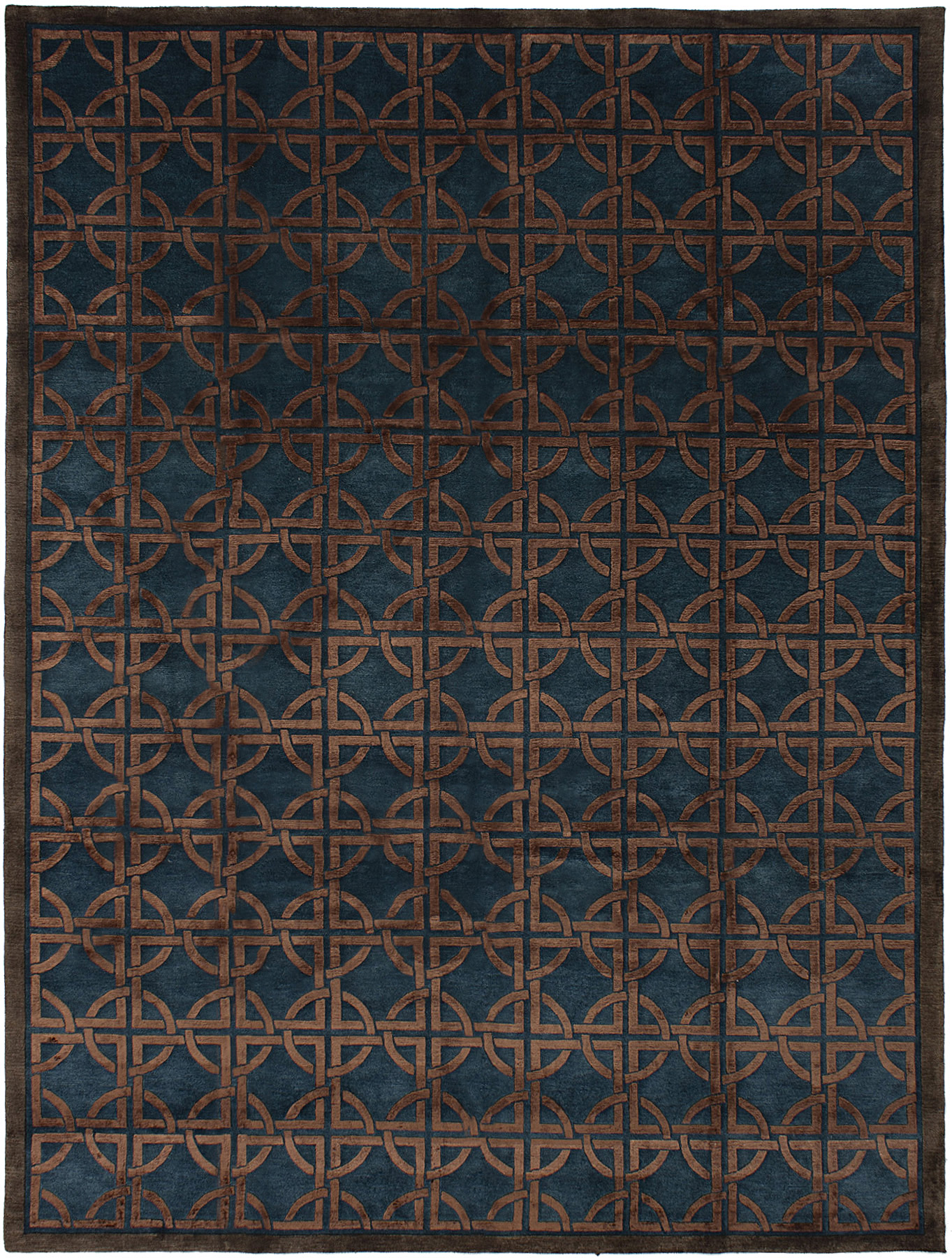 Hand-knotted Silk Touch Brown, Turquoise Wool/Silk Rug 8'6" x 11'6" Size: 8'6" x 11'6"  