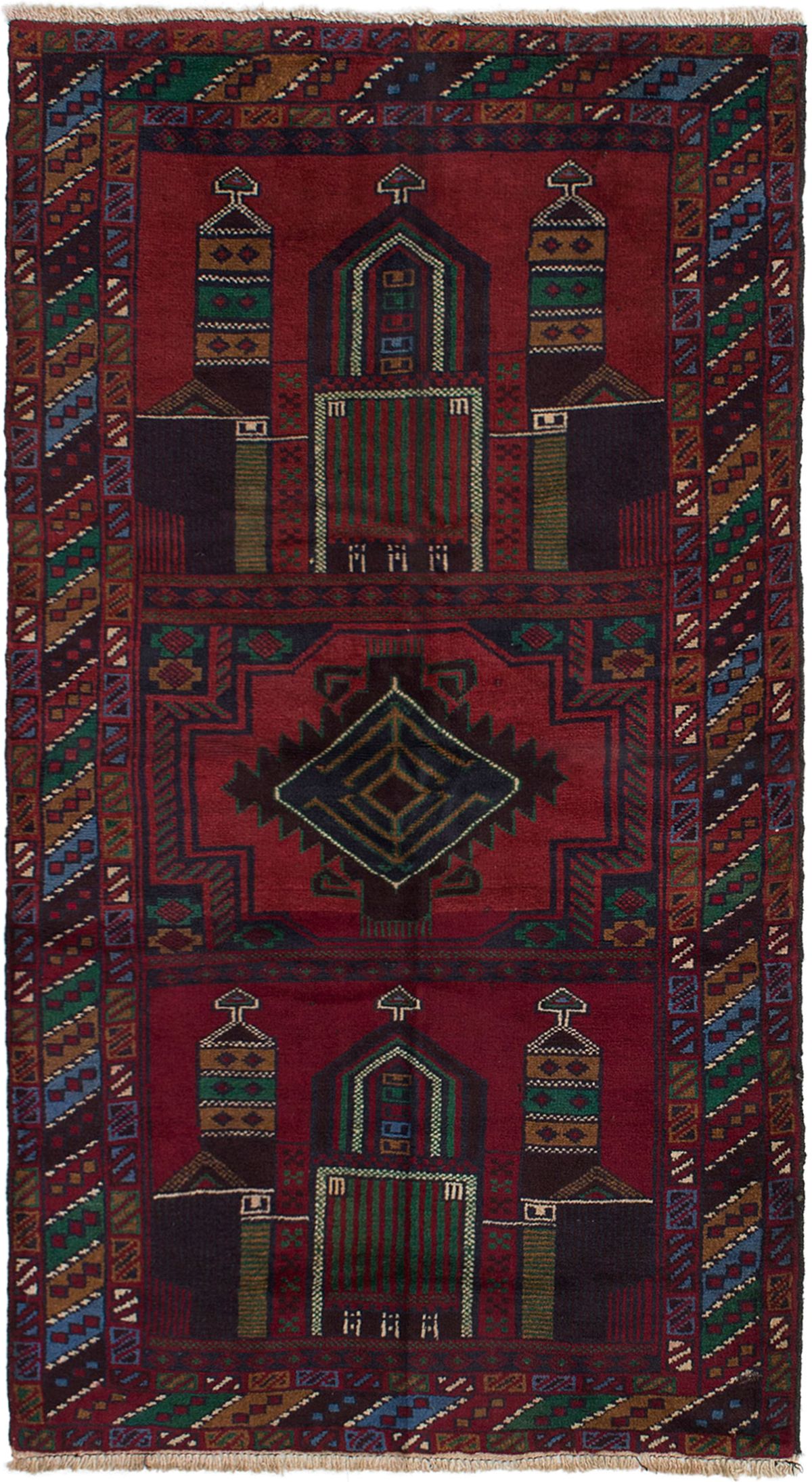 Hand-knotted Rizbaft Dark Red Wool Rug 3'6" x 5'11" Size: 3'6" x 5'11"  