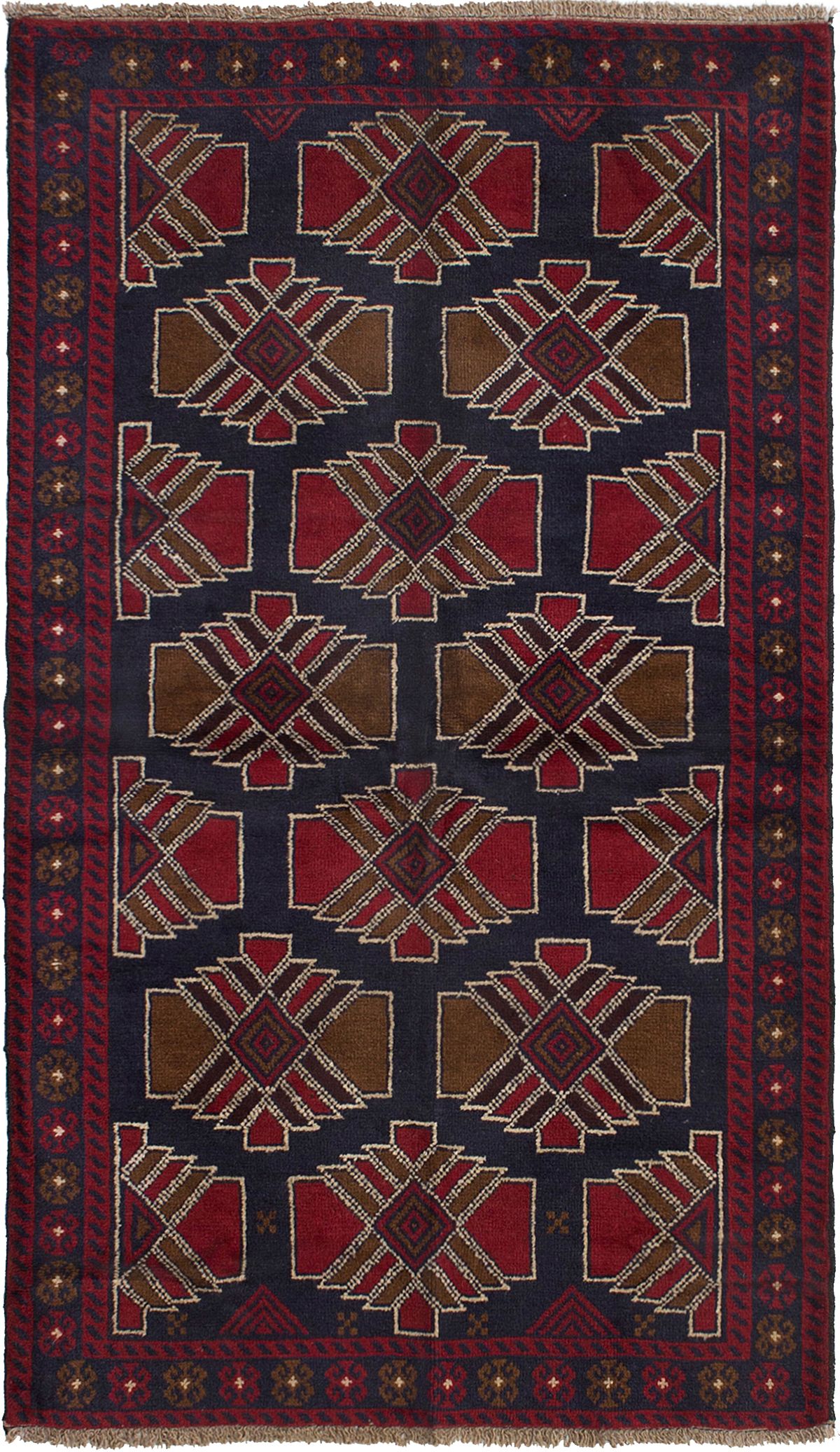 Hand-knotted Teimani Dark Navy, Red Wool Rug 3'6" x 6'0"  Size: 3'6" x 6'0"  