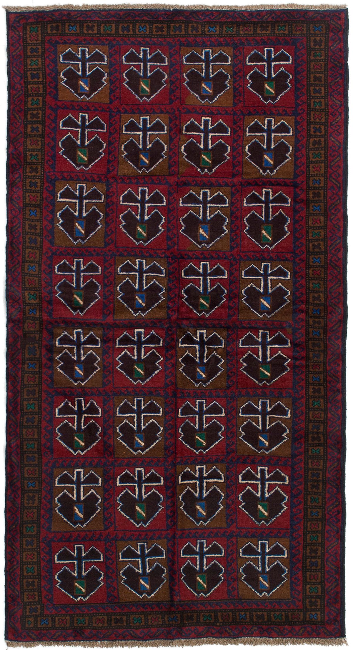 Hand-knotted Teimani Dark Red Wool Rug 3'5" x 6'8" Size: 3'5" x 6'8"  