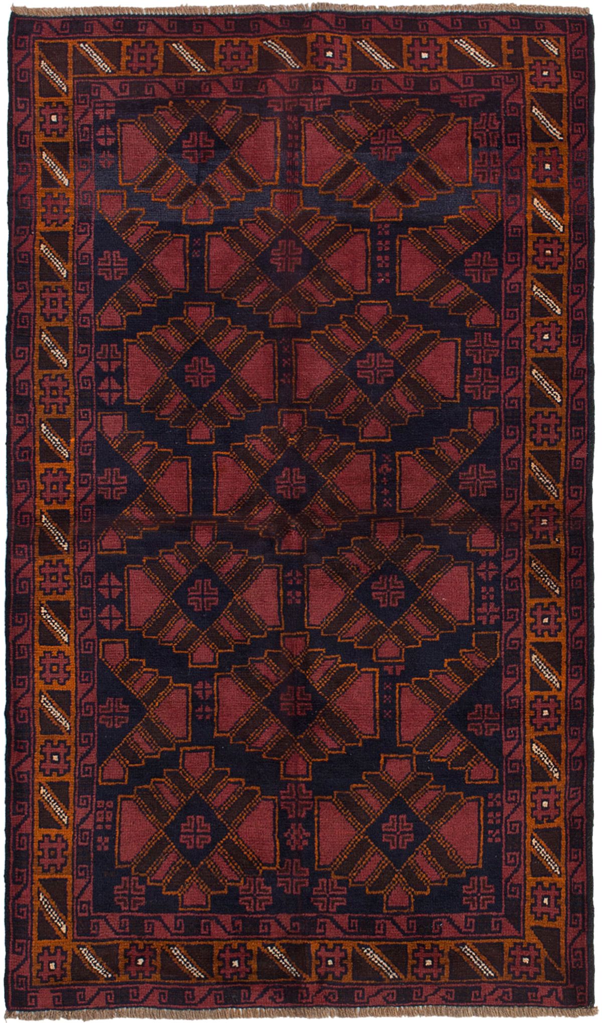 Hand-knotted Teimani Dark Copper, Dark Navy Wool Rug 3'7" x 6'3" Size: 3'7" x 6'3"  