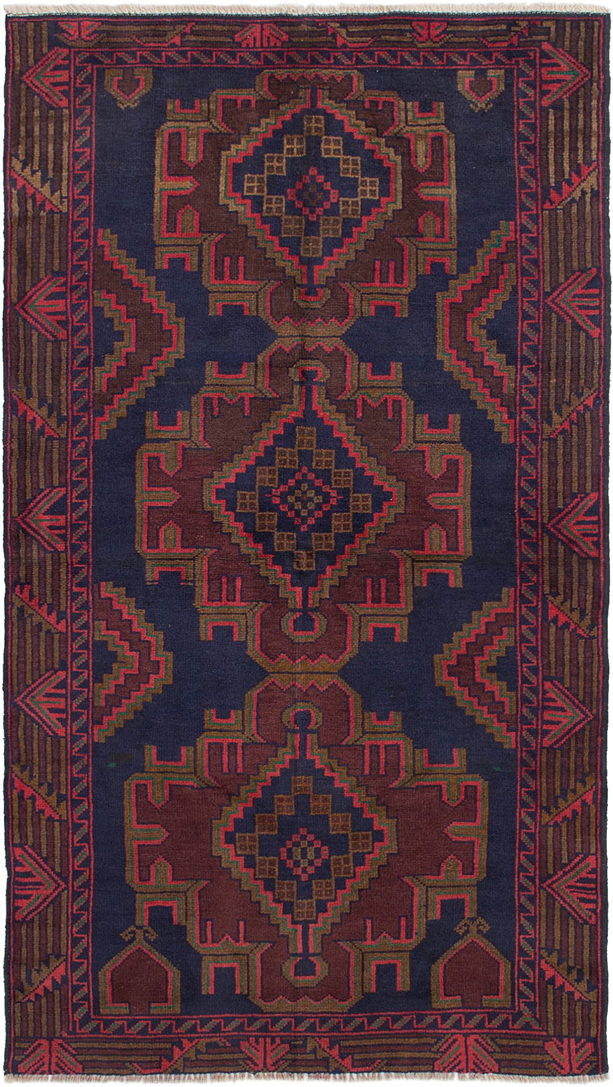 Hand-knotted Kazak Brown, Dark Navy Wool Rug 3'5" x 6'2" Size: 3'5" x 6'2"  