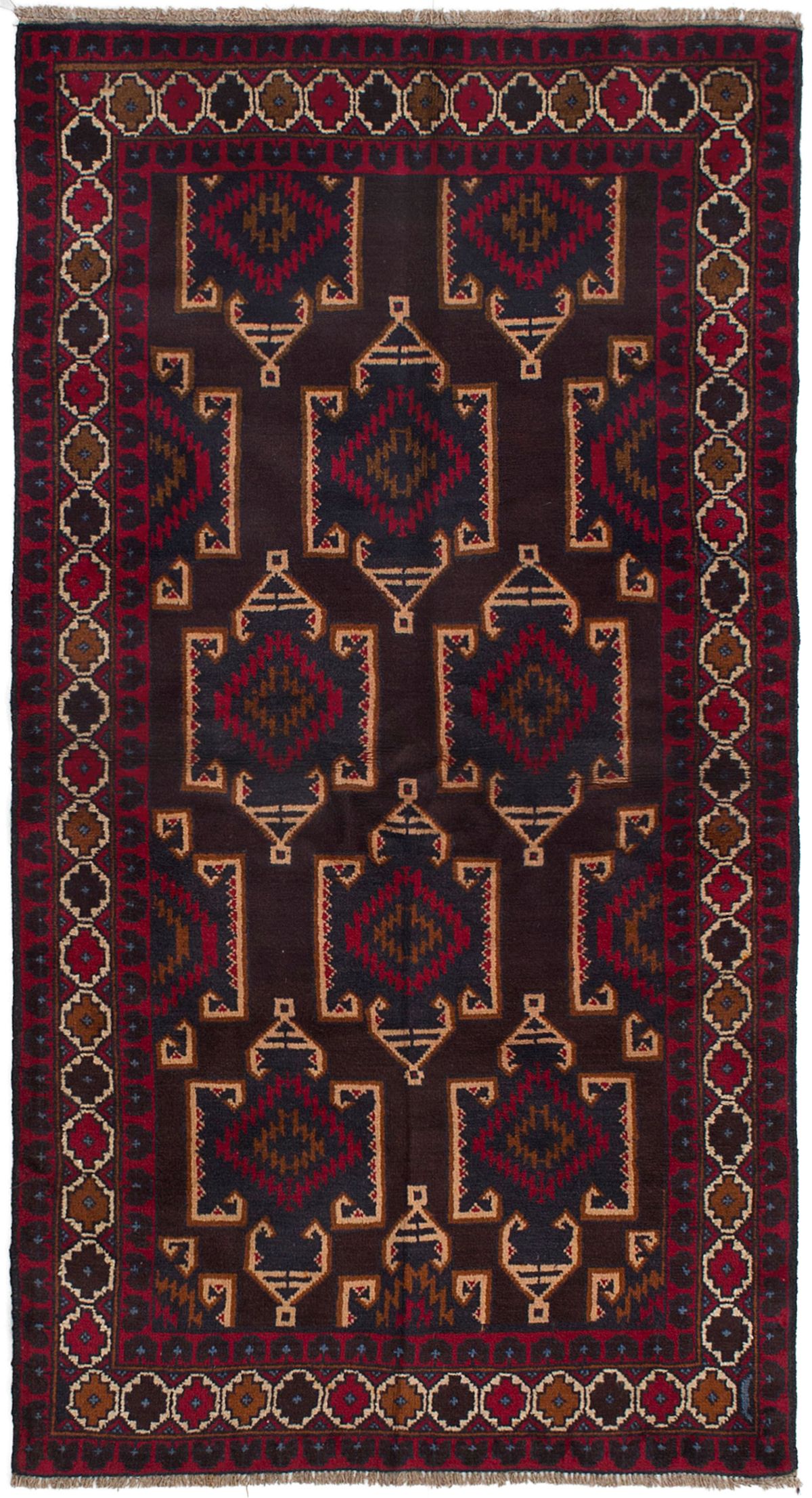 Hand-knotted Teimani Dark Brown, Red Wool Rug 3'2" x 6'2" Size: 3'2" x 6'2"  