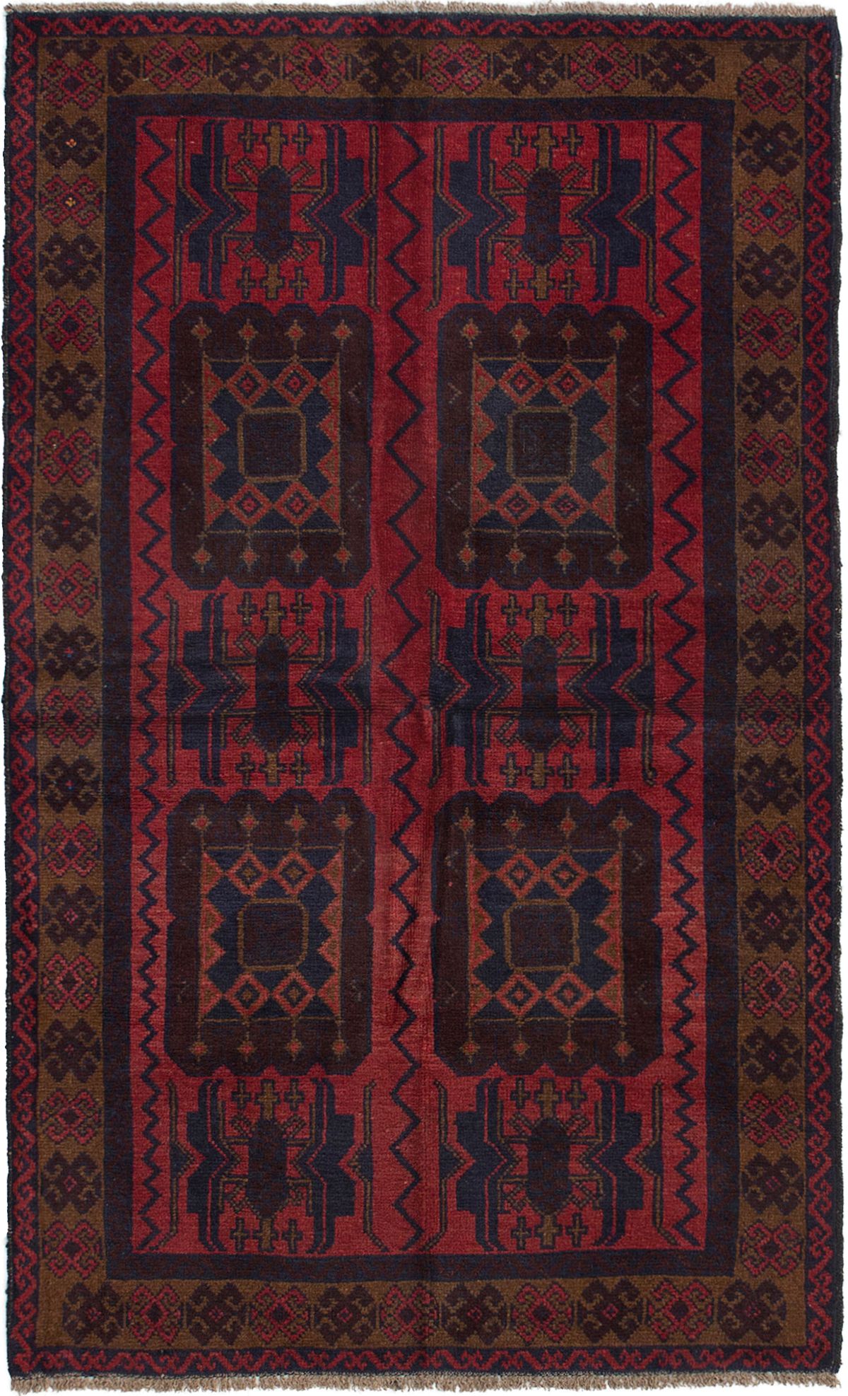 Hand-knotted Teimani Red Wool Rug 3'6" x 5'10"  Size: 3'6" x 5'10"  