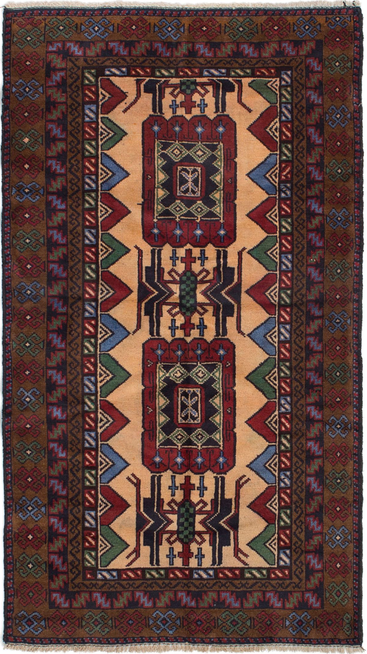 Hand-knotted Teimani Beige, Brown Wool Rug 3'3" x 6'0" Size: 3'3" x 6'0"  