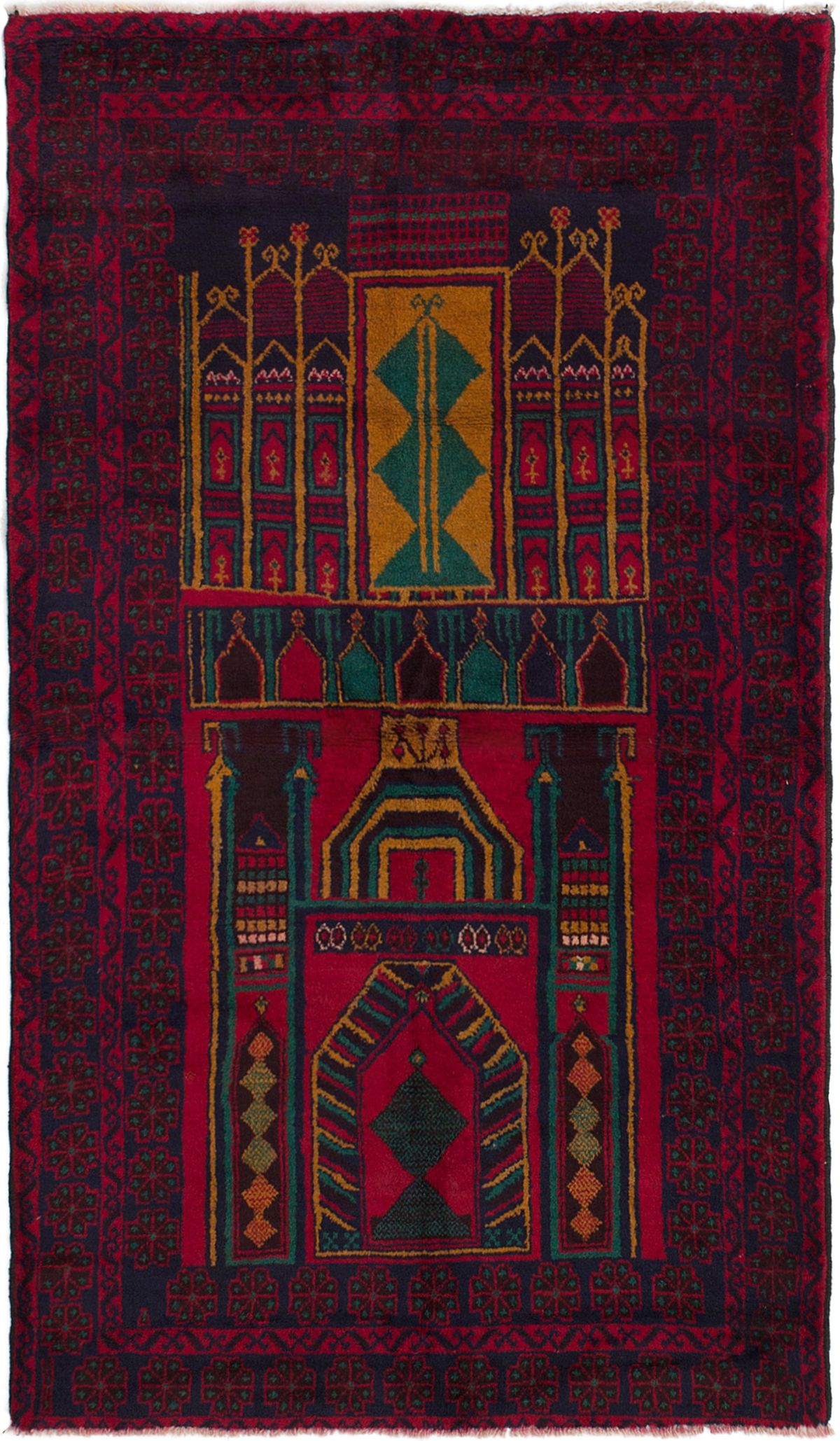 Hand-knotted Teimani Dark Red Wool Rug 3'8" x 6'7" Size: 3'8" x 6'7"  