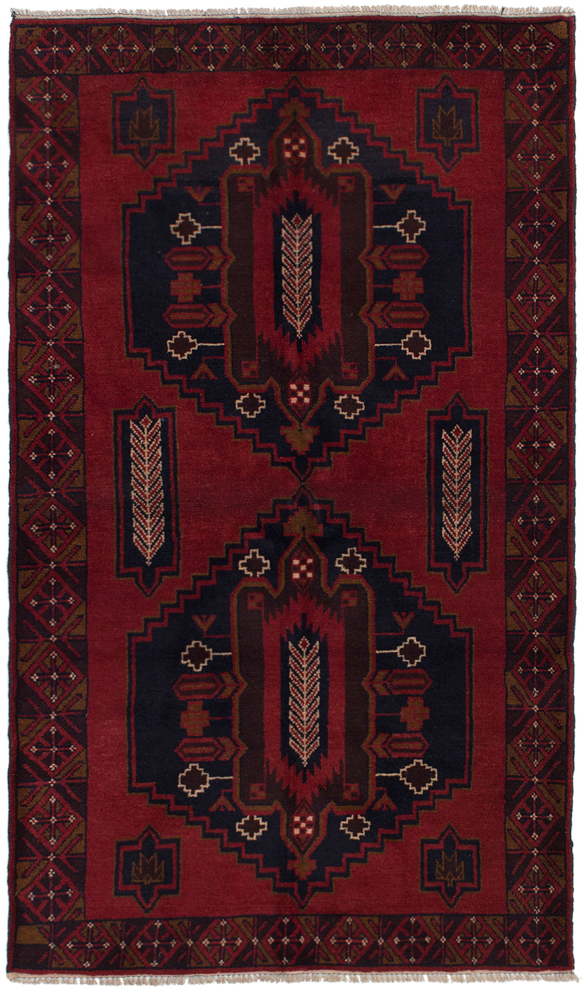 Hand-knotted Kazak Dark Copper, Dark Navy Wool Rug 3'10" x 6'5" Size: 3'10" x 6'5"  