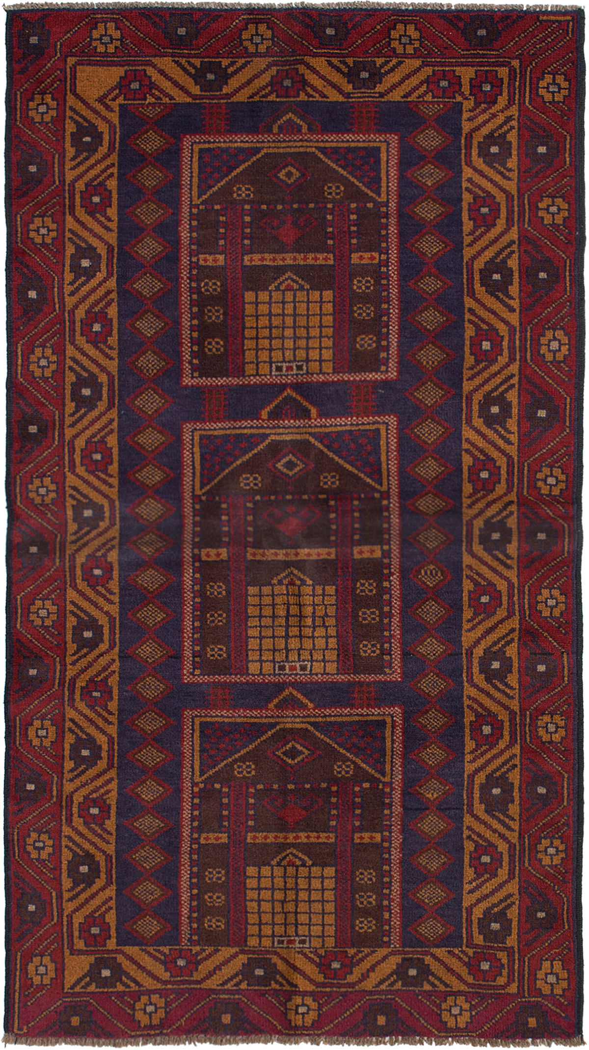 Hand-knotted Teimani Red Wool Rug 3'10" x 6'5" Size: 3'10" x 6'5"  