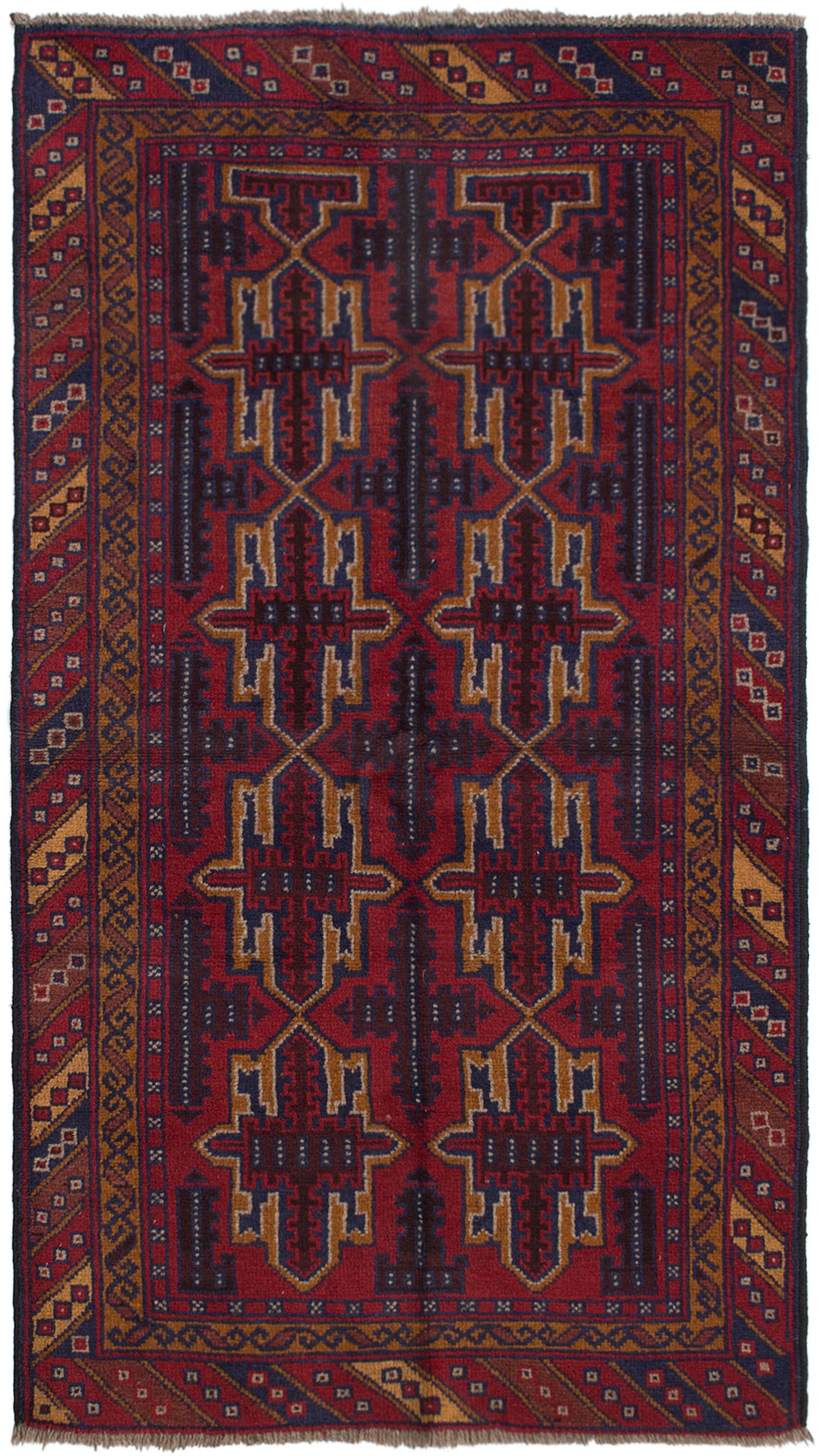 Hand-knotted Teimani Red Wool Rug 3'5" x 6'4"  Size: 3'5" x 6'4"  