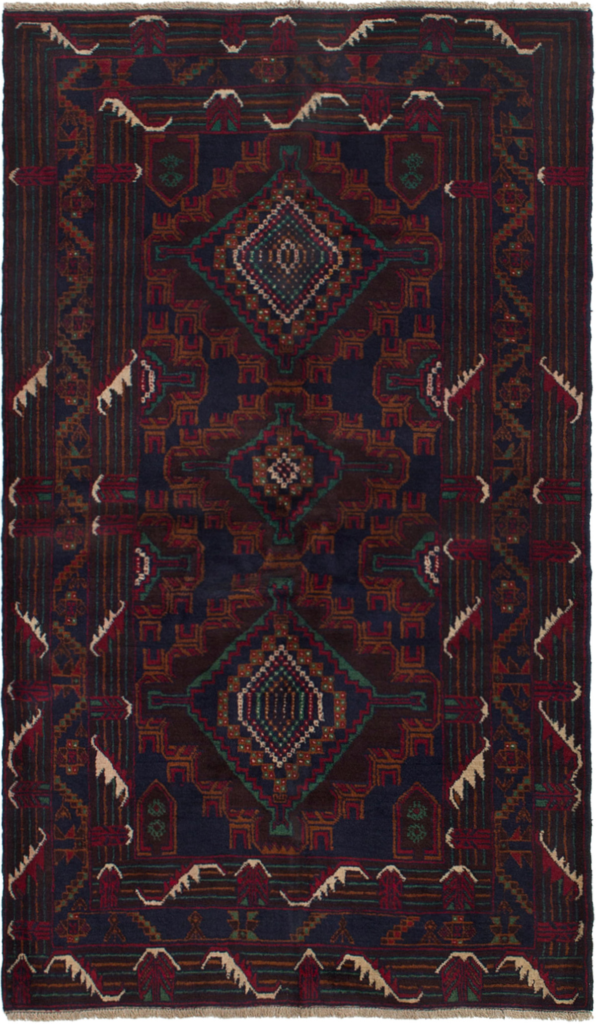 Hand-knotted Kazak Dark Brown, Dark Navy Wool Rug 3'7" x 6'6" Size: 3'7" x 6'6"  