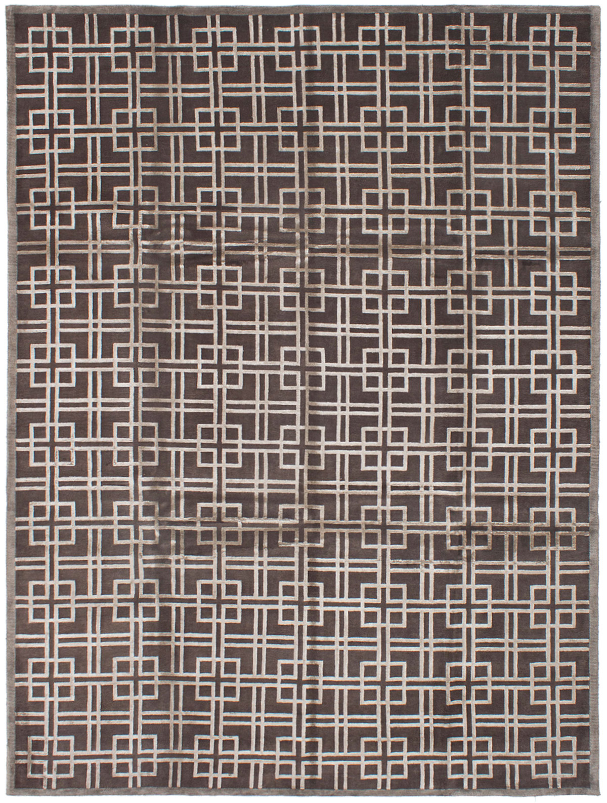 Hand-knotted Silk Touch Dark Brown Wool/Silk Rug 8'6" x 11'6"  Size: 8'6" x 11'6"  