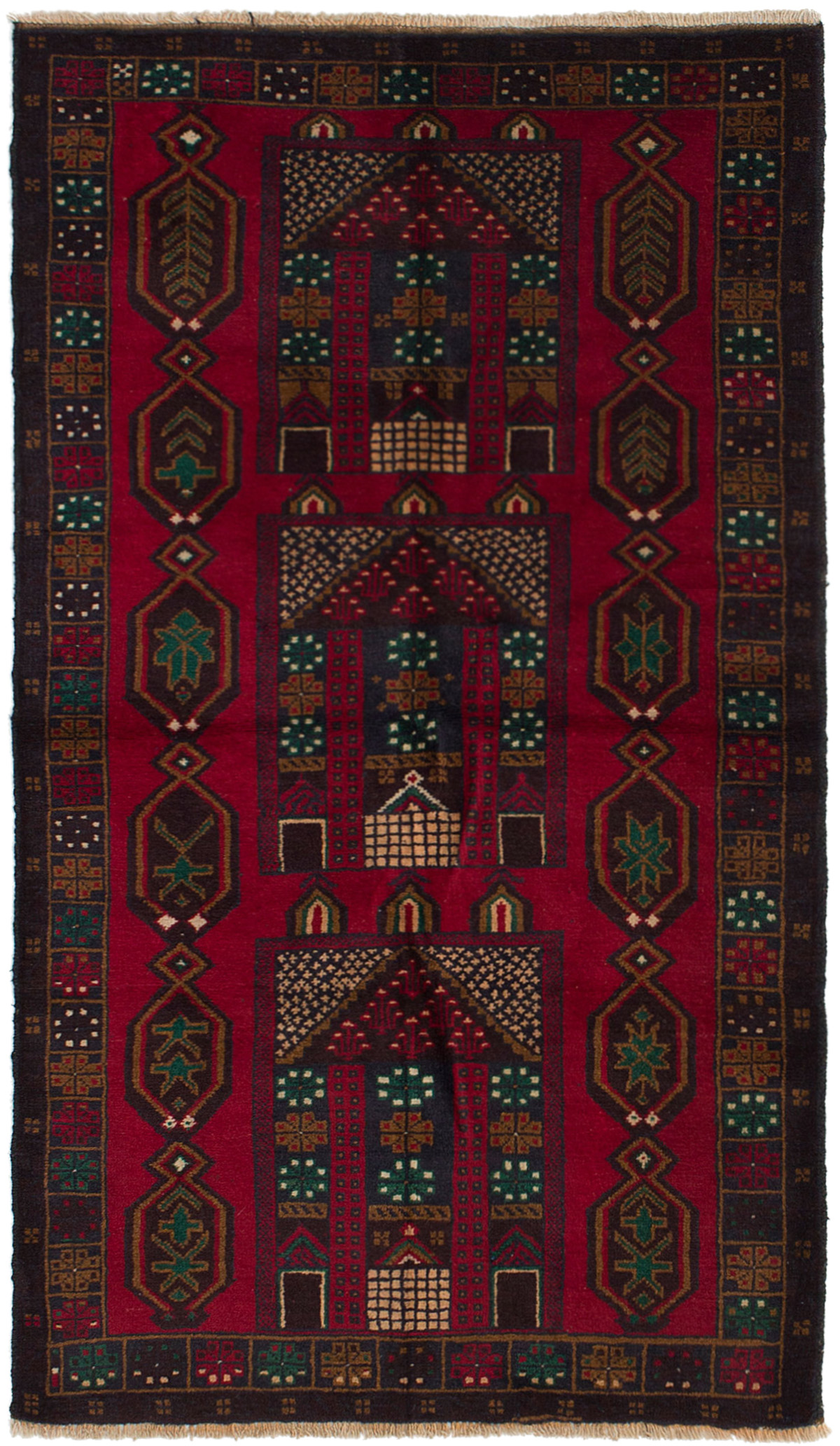 Hand-knotted Teimani Red Wool Rug 3'5" x 6'4"  Size: 3'5" x 6'4"  