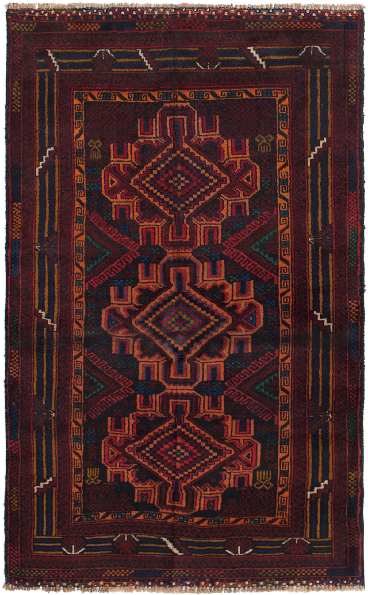 Hand-knotted Rizbaft Dark Red Wool Rug 3'6" x 5'5" Size: 3'6" x 5'5"  