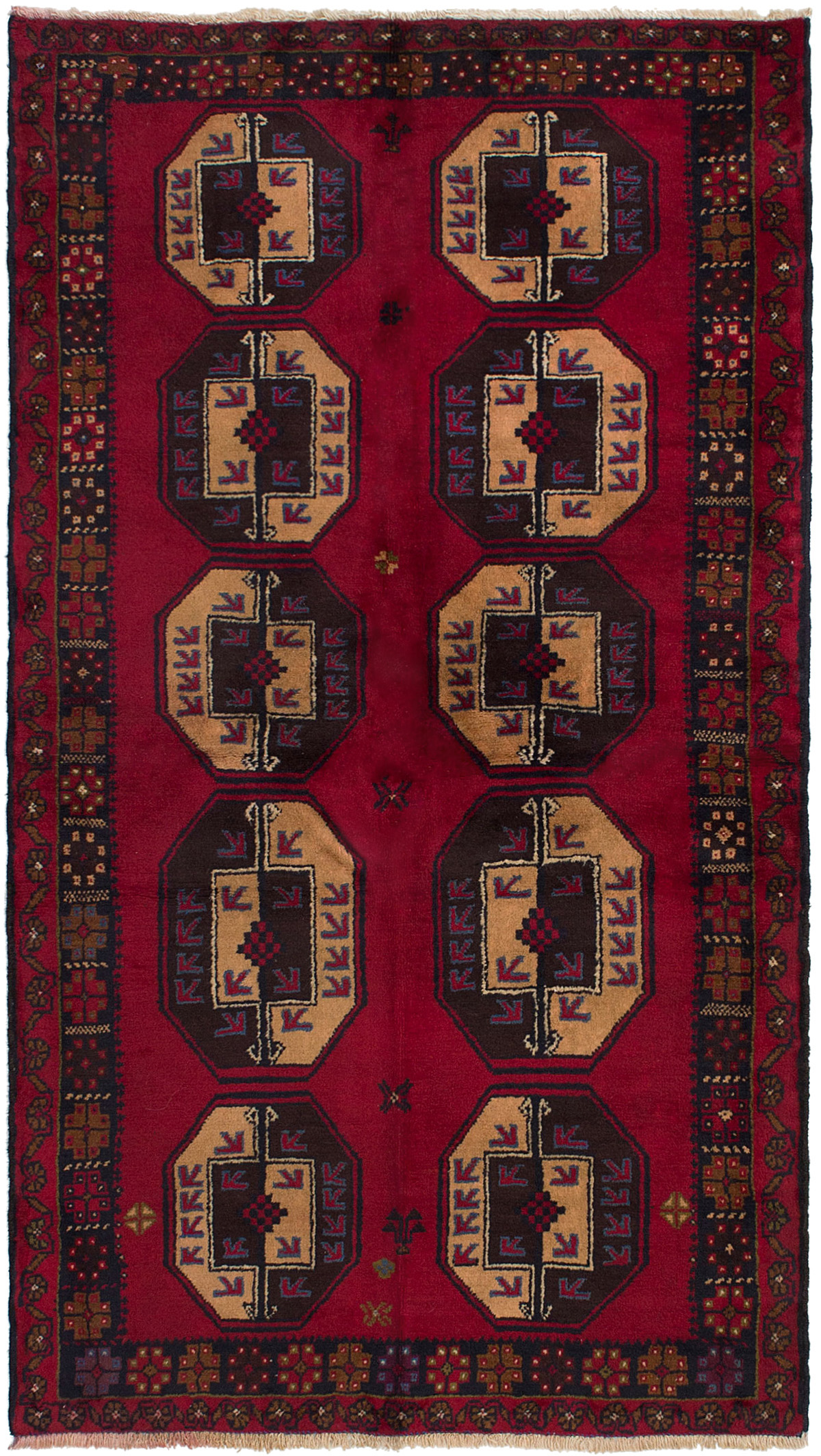 Hand-knotted Teimani Dark Red Wool Rug 3'7" x 6'5" Size: 3'7" x 6'5"  