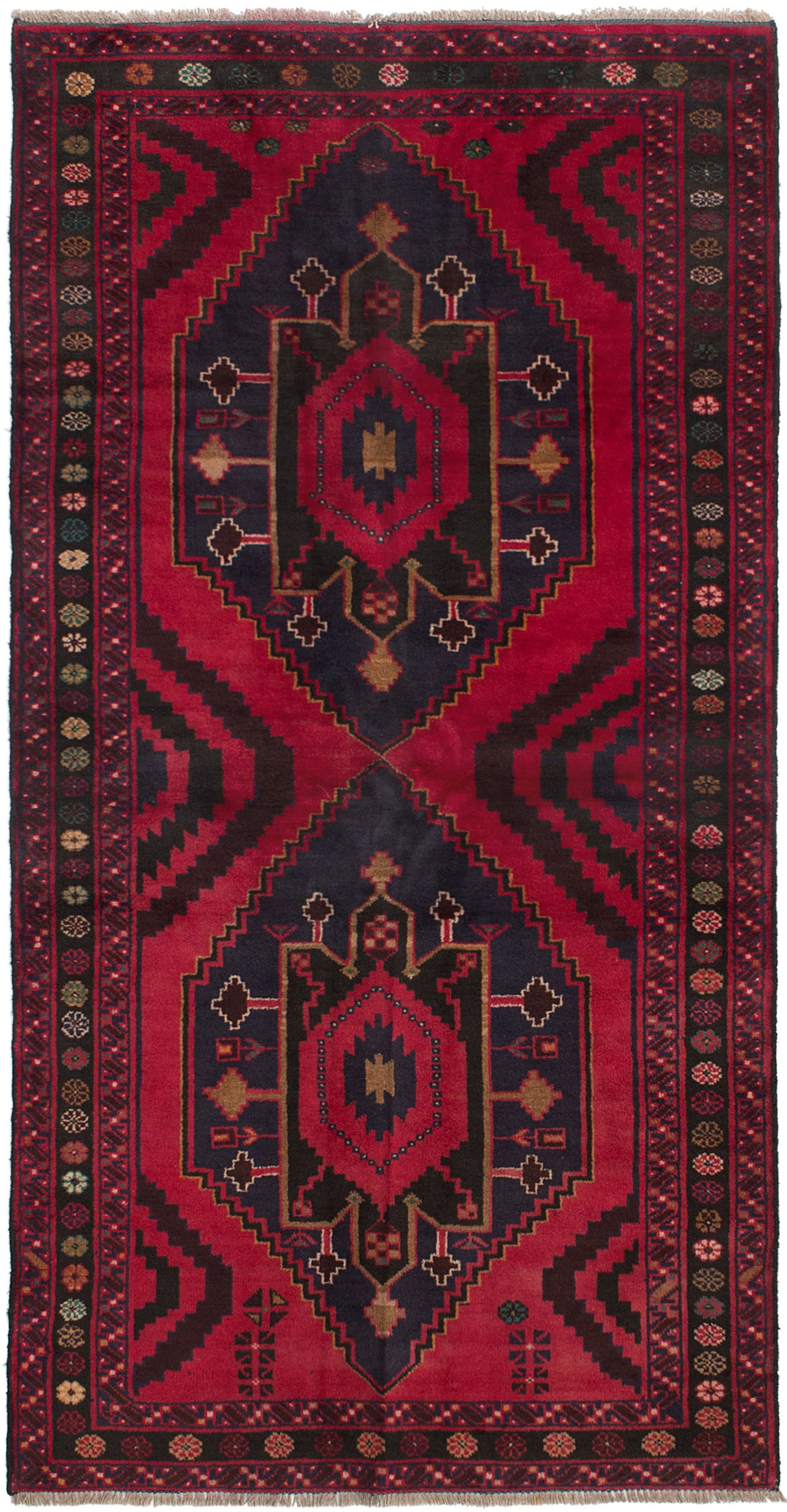 Hand-knotted Rizbaft Red Wool Rug 3'6" x 6'11" Size: 3'6" x 6'11"  