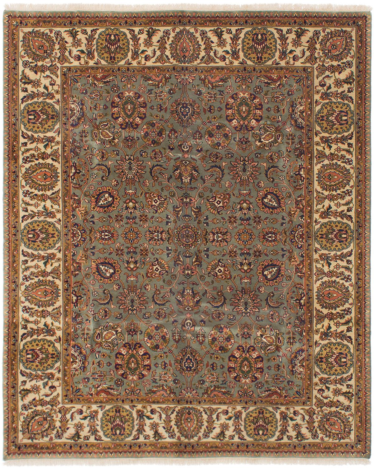 Hand-knotted Finest Agra Jaipur Teal Wool Rug 8'0" x 9'9" Size: 8'0" x 9'9"  
