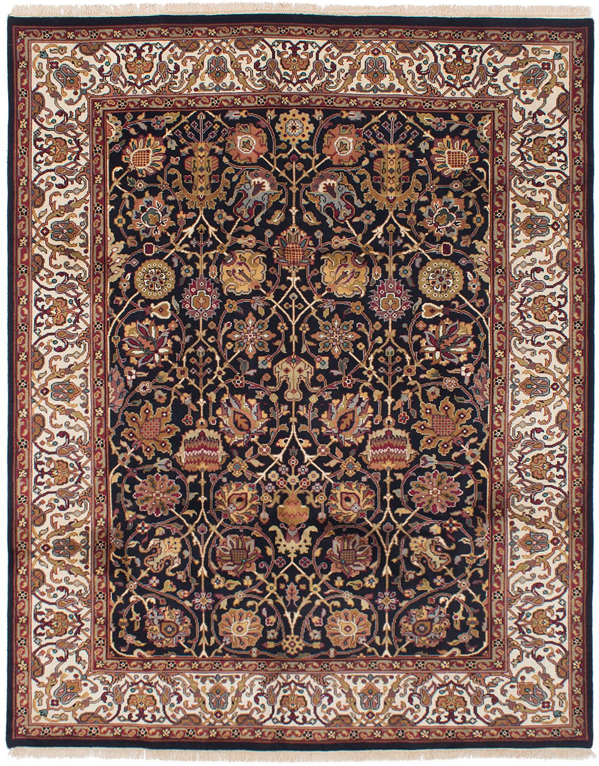 Hand-knotted Finest Agra Jaipur Black Wool Rug 7'11" x 9'10" Size: 7'11" x 9'10"  