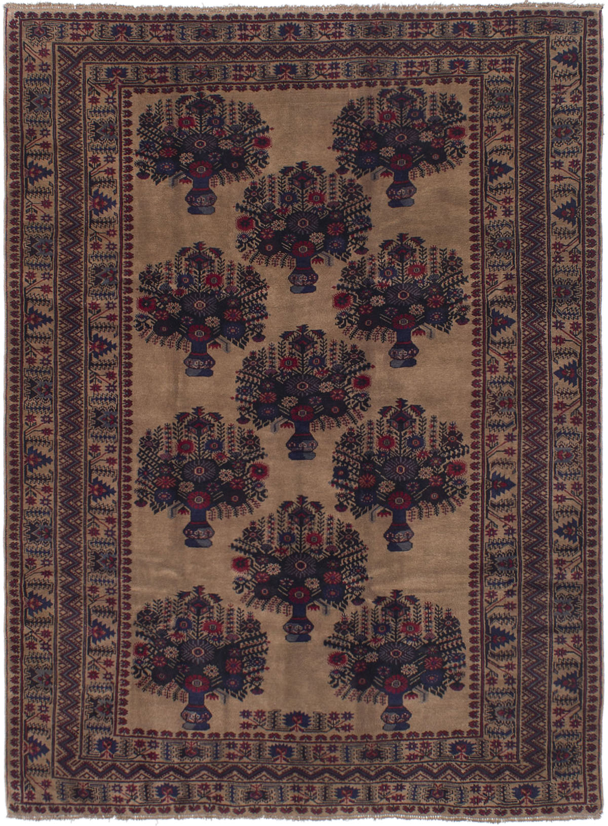 Hand-knotted Finest Rizbaft Tan Wool Rug 6'11" x 9'6" Size: 6'11" x 9'6"  