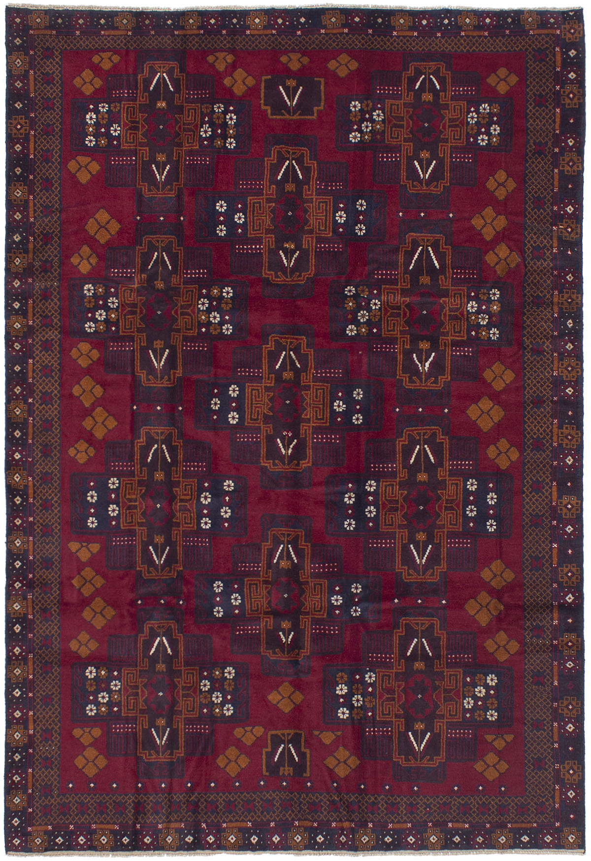 Hand-knotted Finest Rizbaft Dark Red Wool Rug 6'6" x 9'5" Size: 6'6" x 9'5"  
