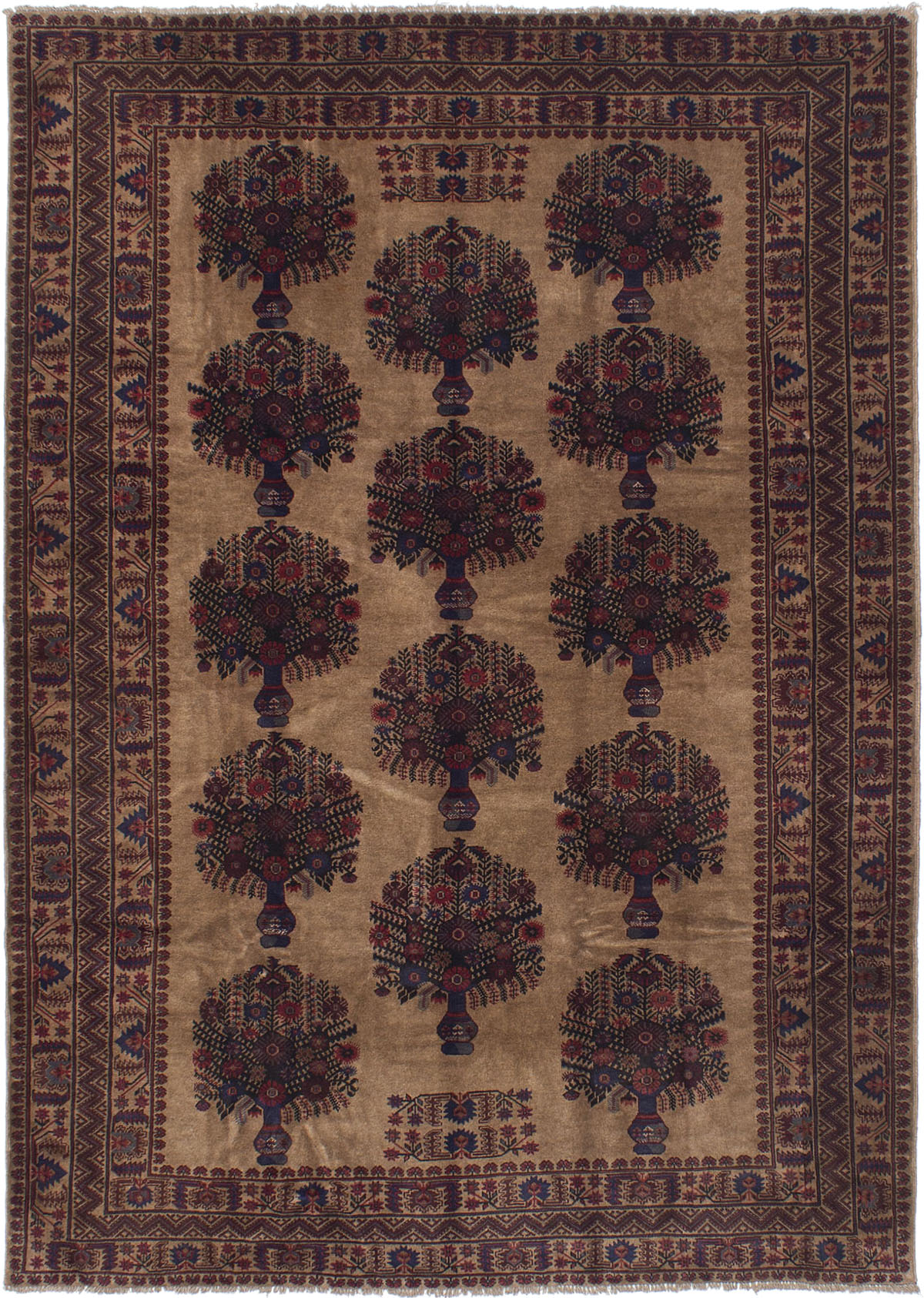 Hand-knotted Finest Rizbaft Tan Wool Rug 6'9" x 9'3" Size: 6'9" x 9'3"  