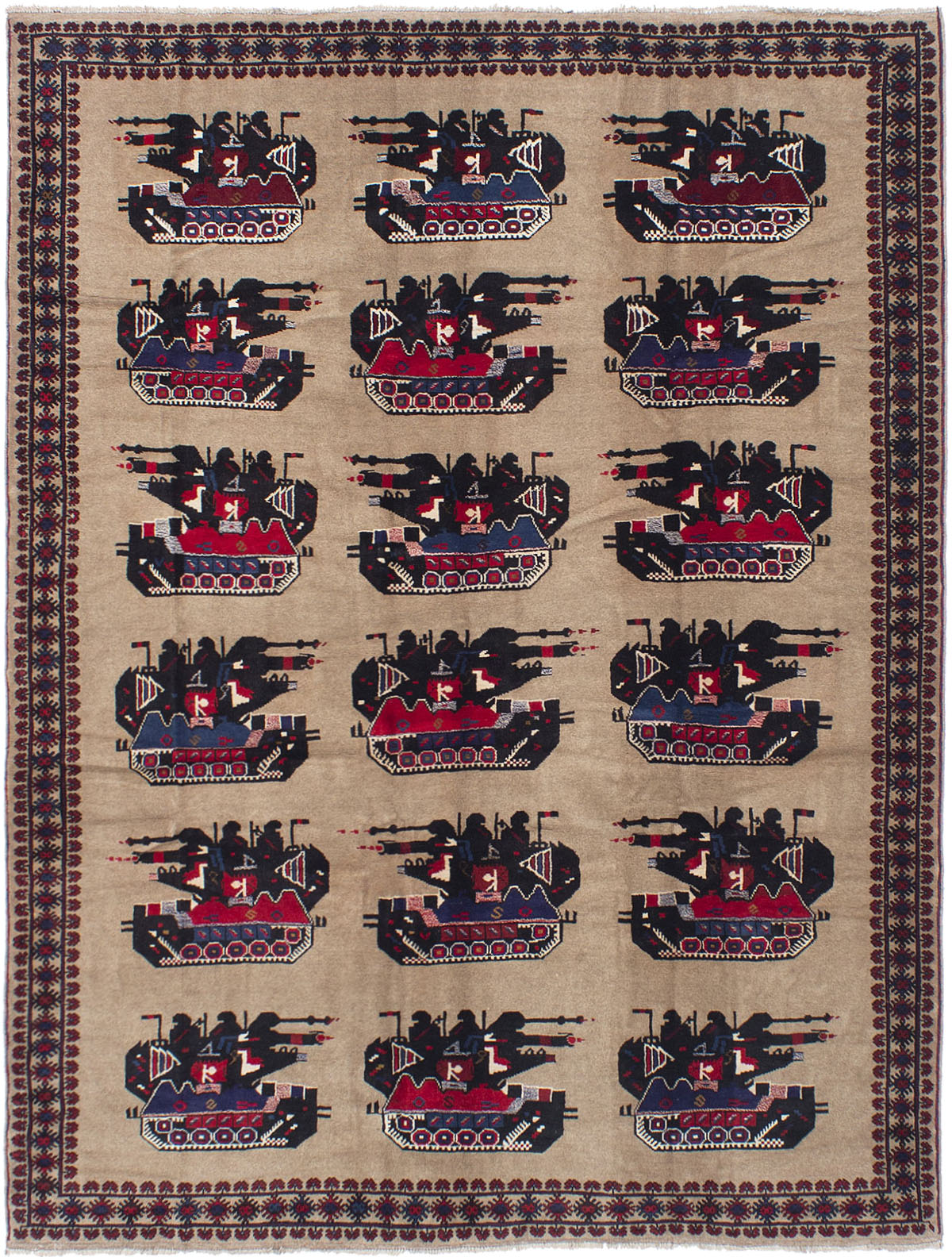 Hand-knotted Rare War Tan Wool Rug 7'1" x 9'2" Size: 7'1" x 9'2"  