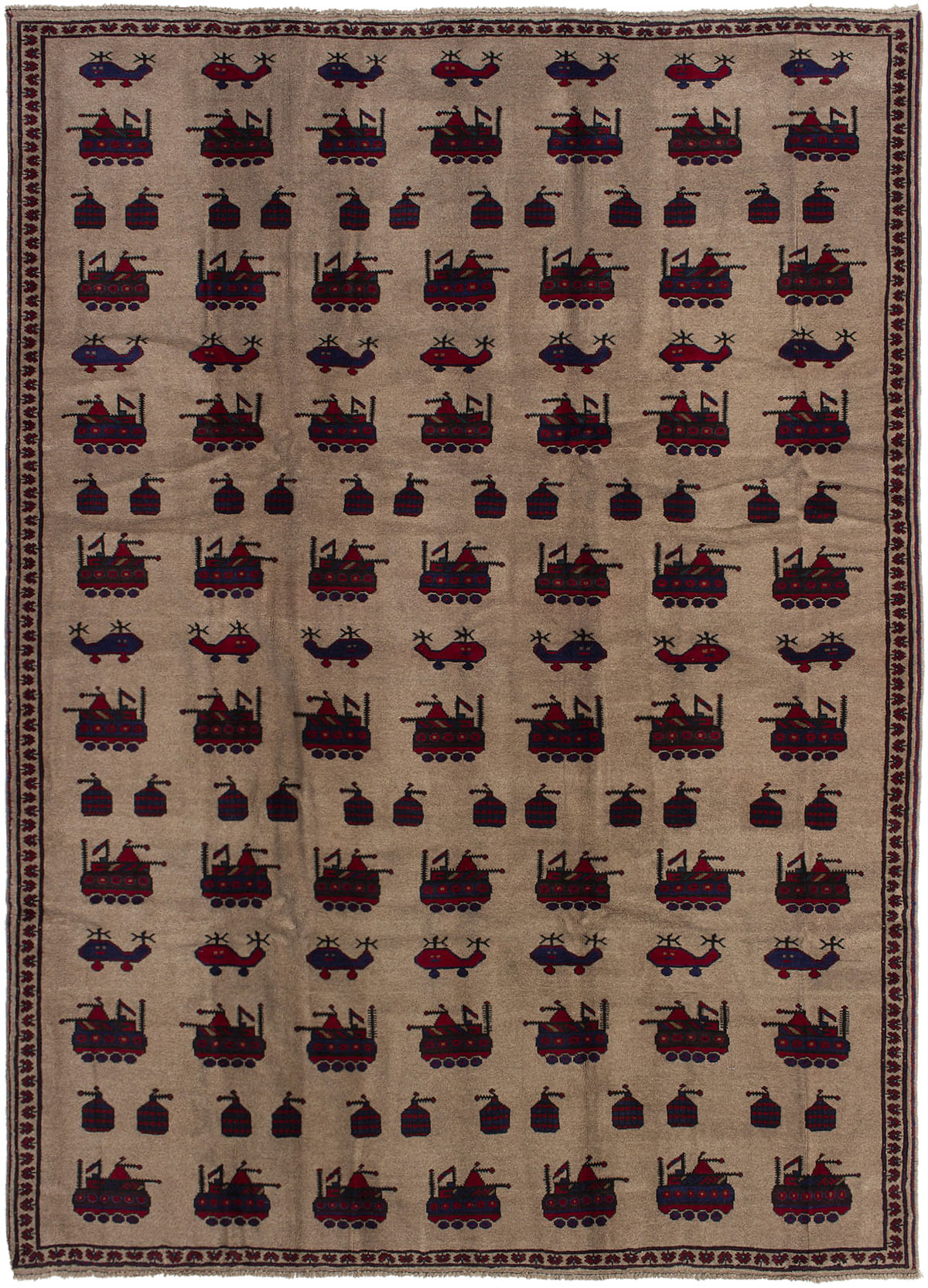 Hand-knotted Rare War Tan Wool Rug 6'8" x 9'4" Size: 6'8" x 9'4"  