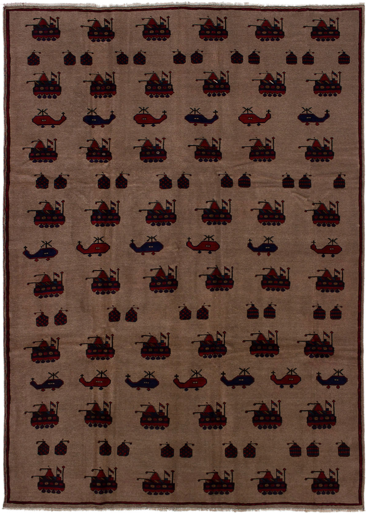 Hand-knotted Rare War Tan Wool Rug 6'11" x 9'10"  Size: 6'11" x 9'10"  